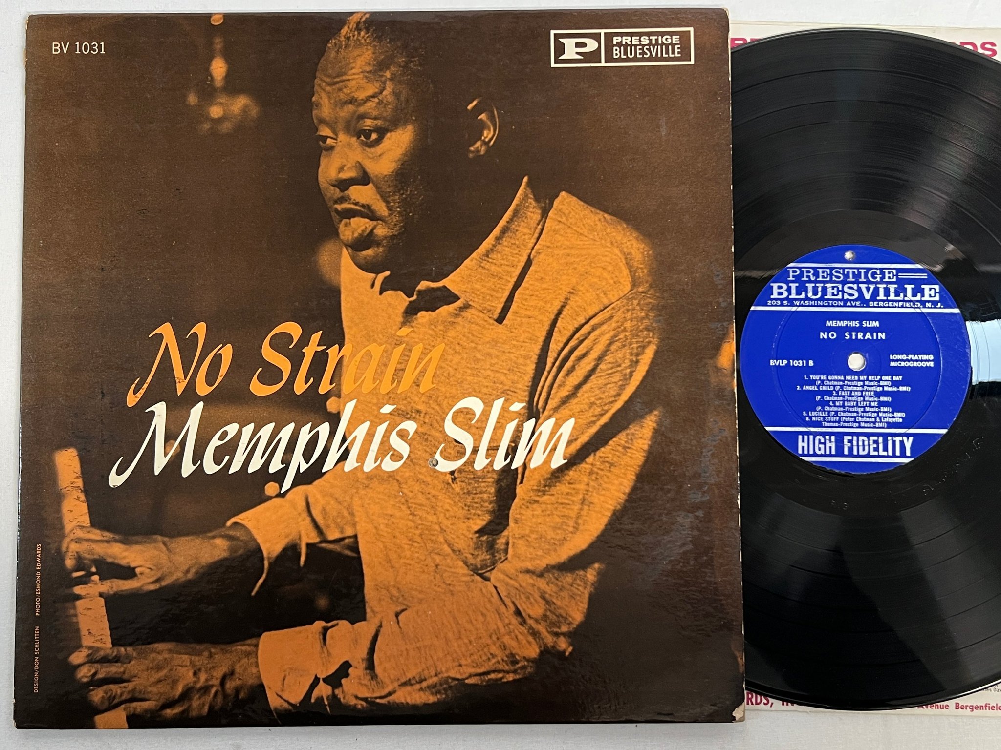 Omslagsbild för skivan MEMPHIS SLIM no strain LP -62 US PRESTIGE BLUESVILLE BV-1031 