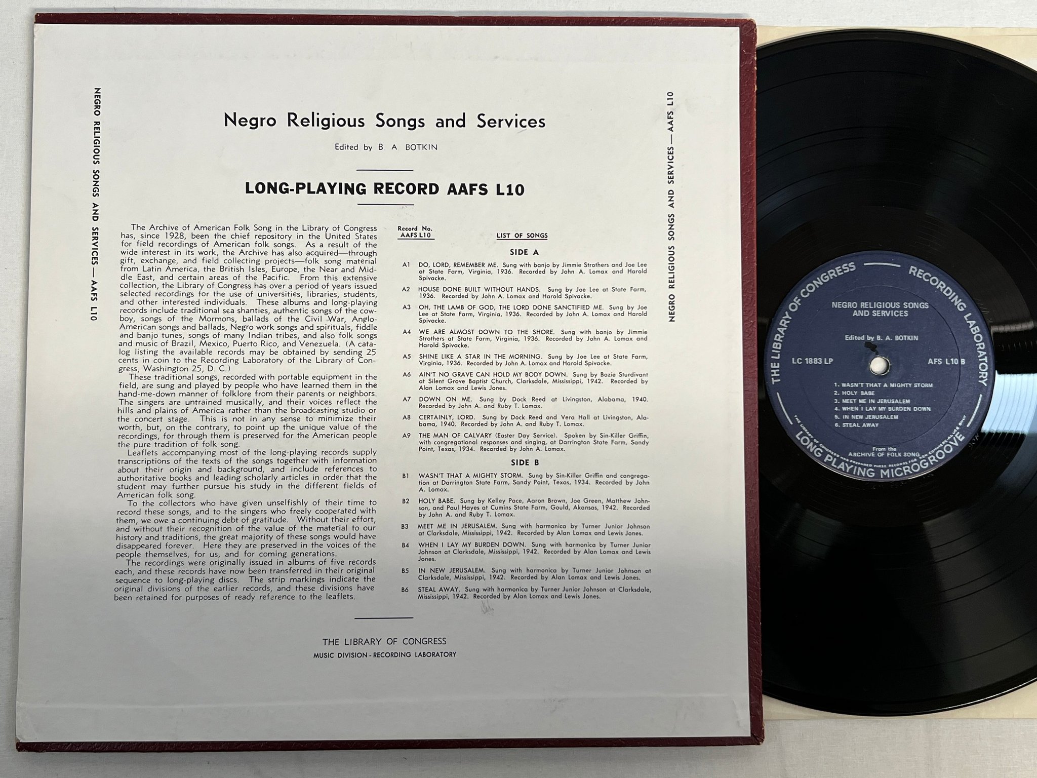 Omslagsbild för skivan V/A Negro Religious Songs And Services LP US the library of congress AAFS L10