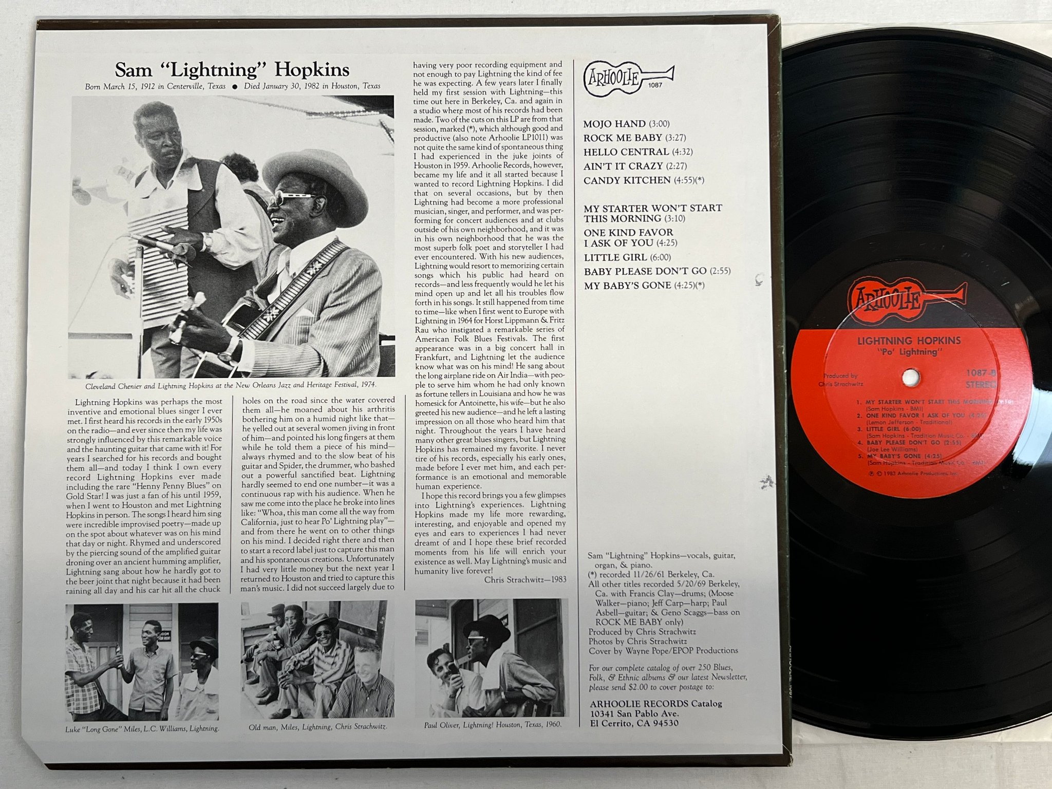 Omslagsbild för skivan LIGHTNING HOPKINS po lightning LP -83  US ARHOOLIE  1087 blues