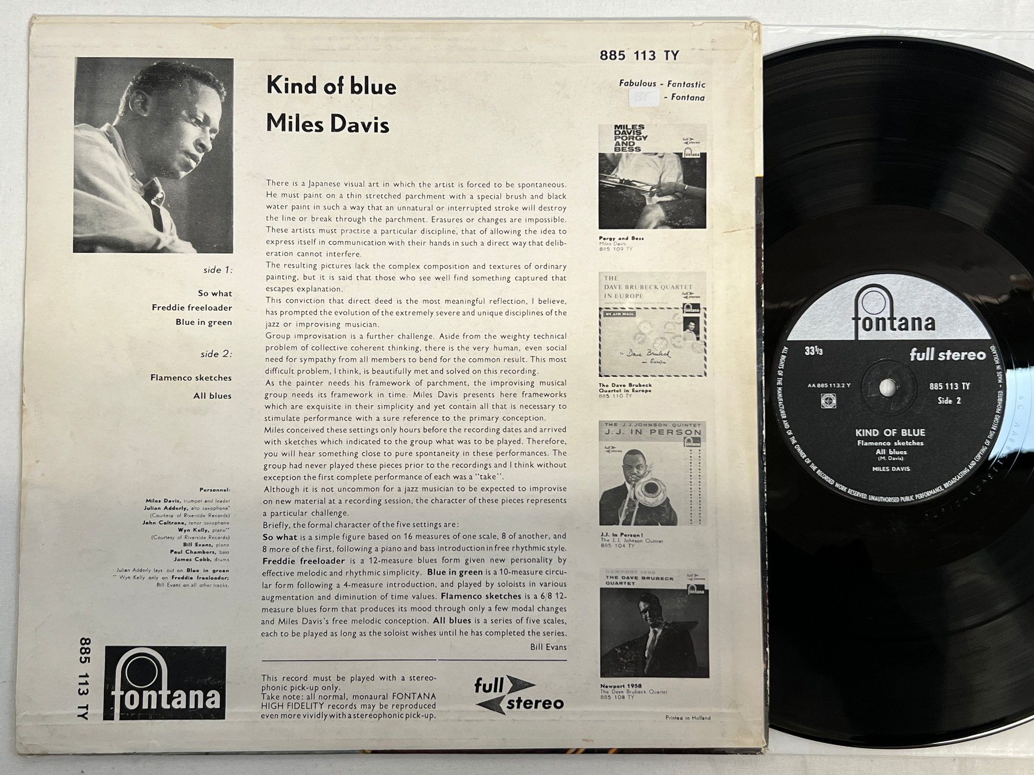 Omslagsbild för skivan MILES DAVIS kind blue LP -60 Hol FONTANA 885 113 TY full stereo ** CLASSIC **
