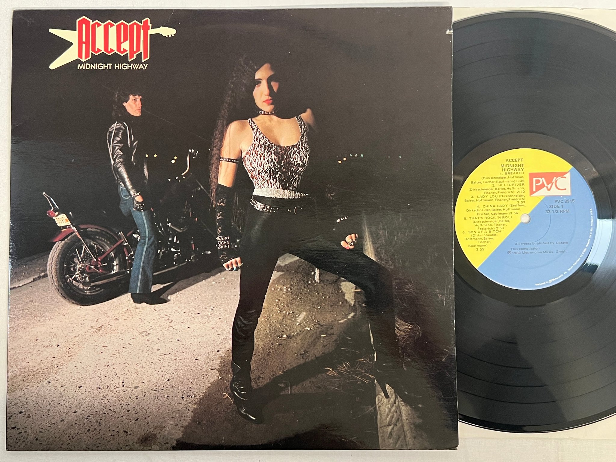 Omslagsbild för skivan ACCEPT midnight highway LP -83 US PVC 8915 