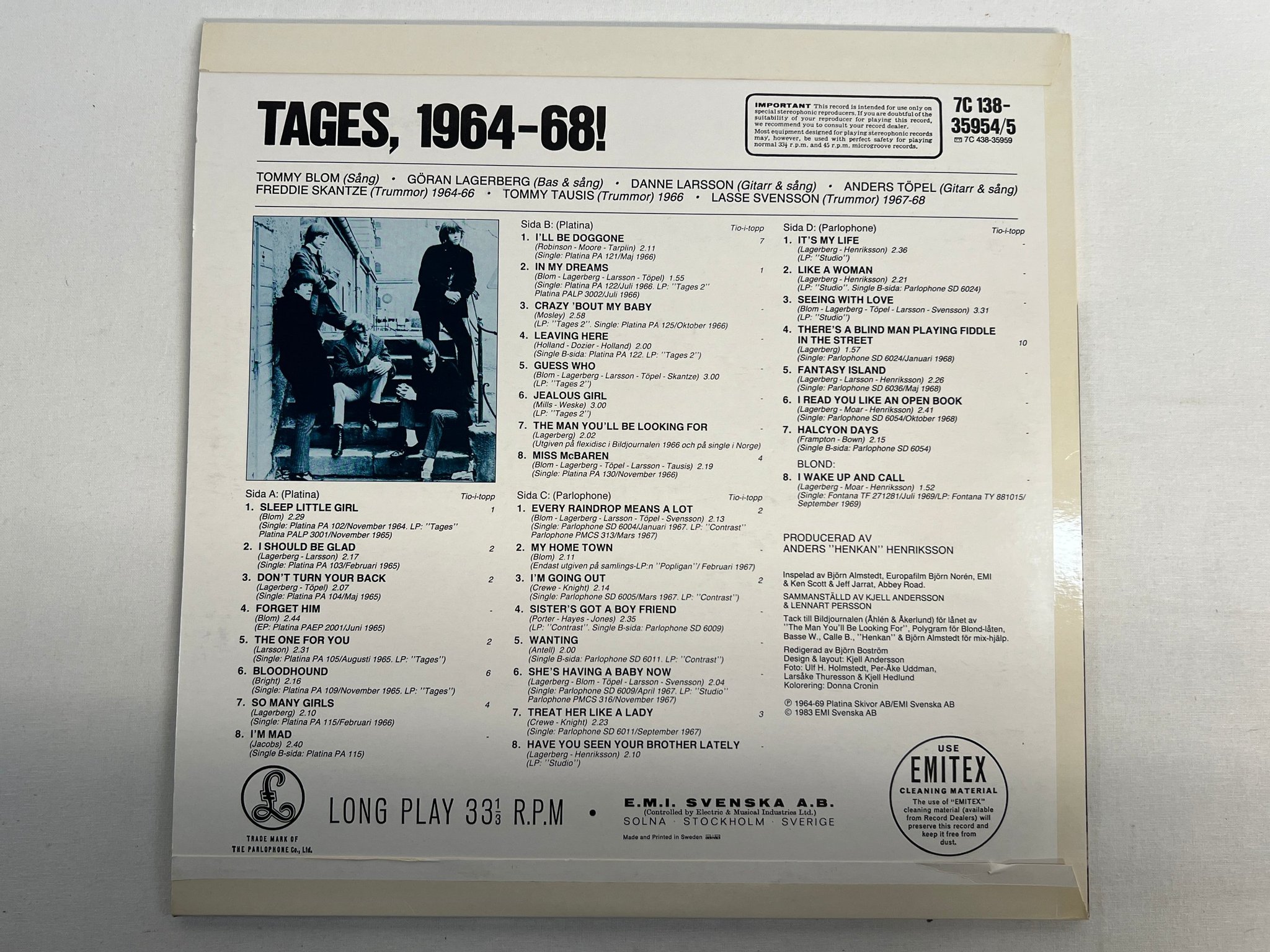 Omslagsbild för skivan TAGES 1964-68! 2xLP -83 Swe PLATINA 7C 138-35954 