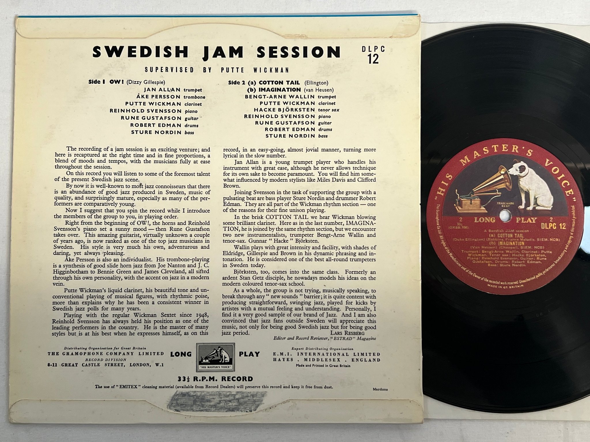 Omslagsbild för skivan V/A A Swedish Jam Session 10"LP -56 UK HMV DLPC 12