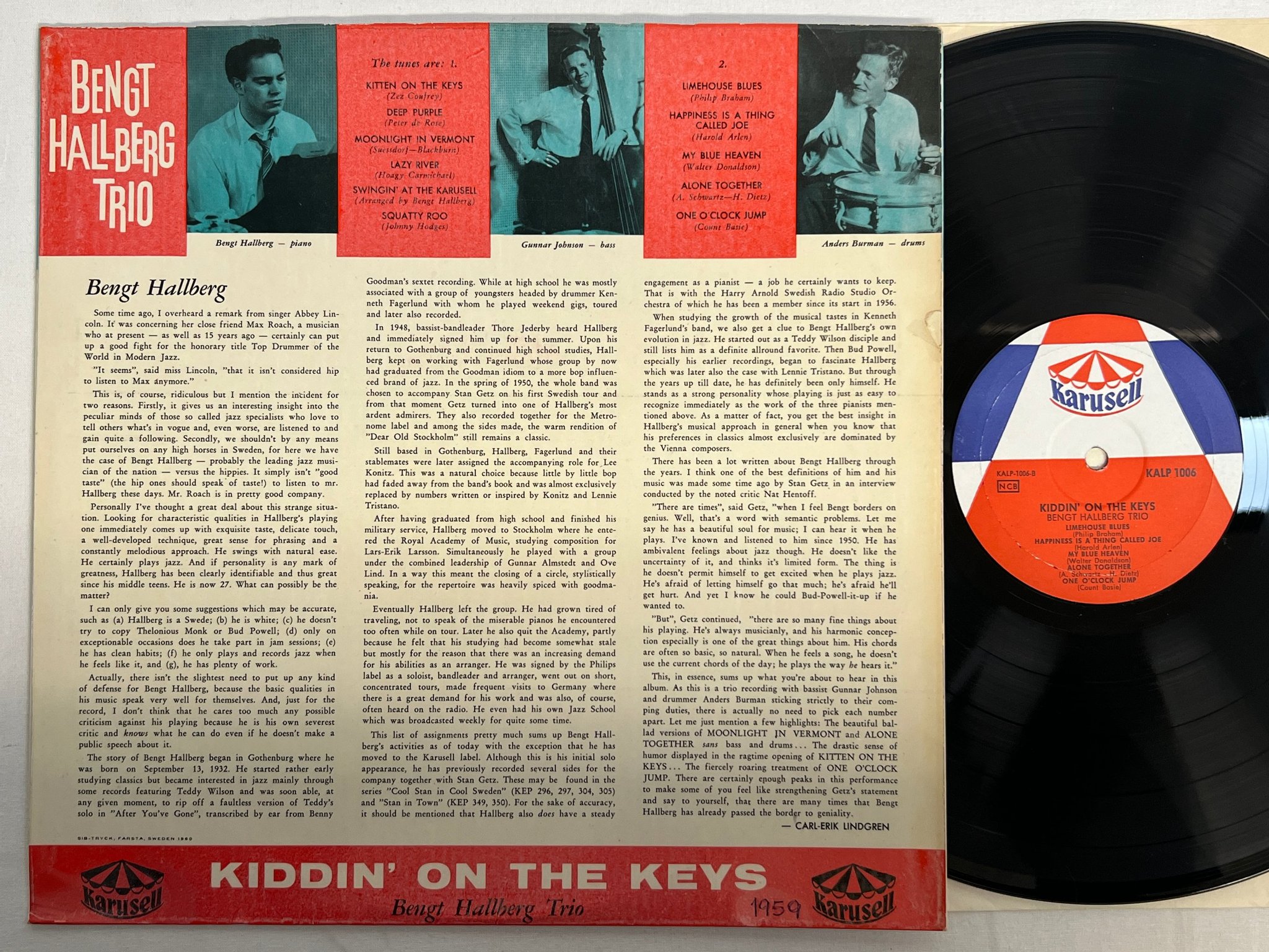 Omslagsbild för skivan BENGT HALLBERG TRIO kiddin' on the keys LP -60 Swe KARUSELL KALP 1006