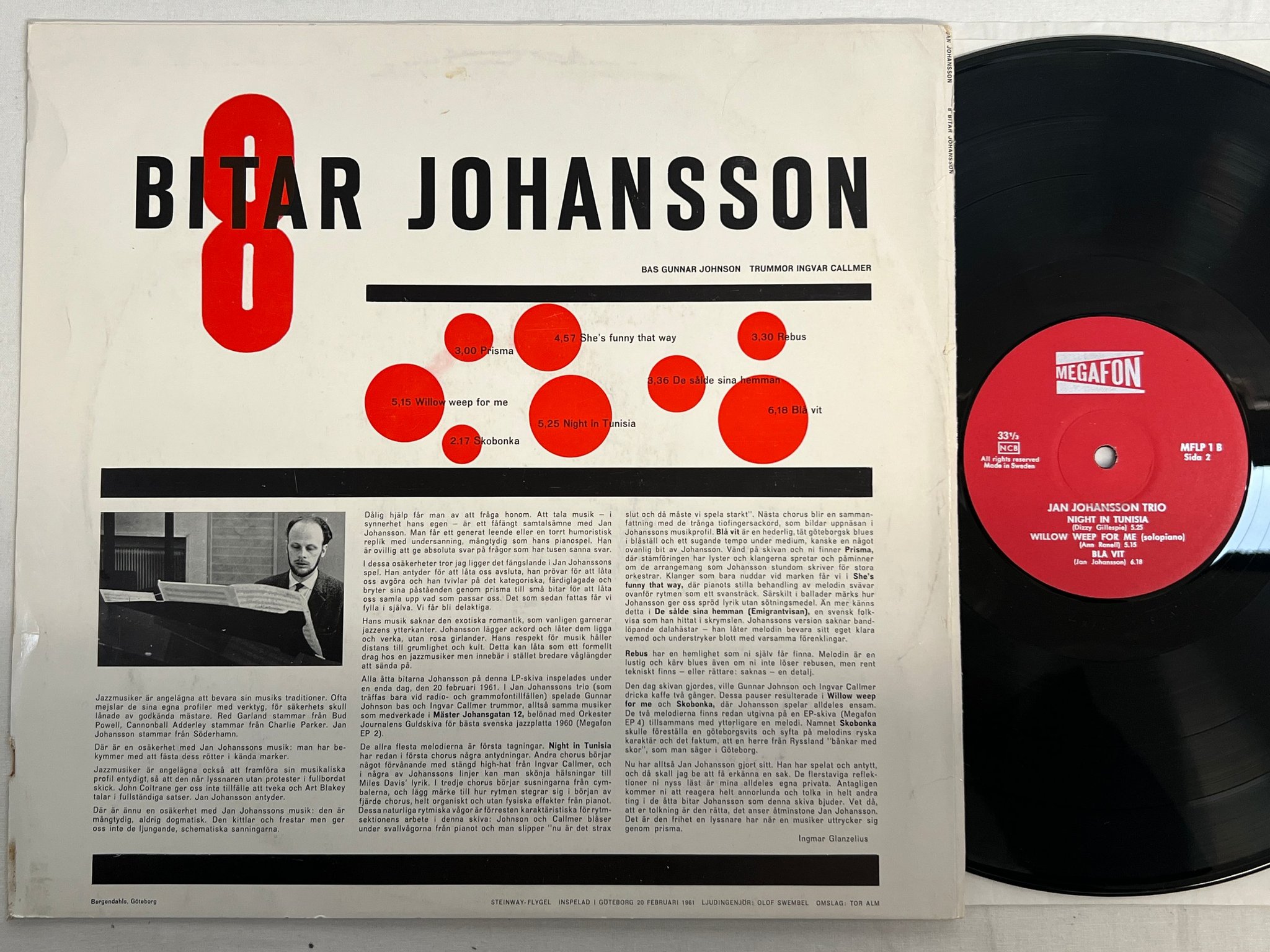 Omslagsbild för skivan JAN JOHANSSON  8 bitar LP -61 Swe MEGAFON MFLP 1 