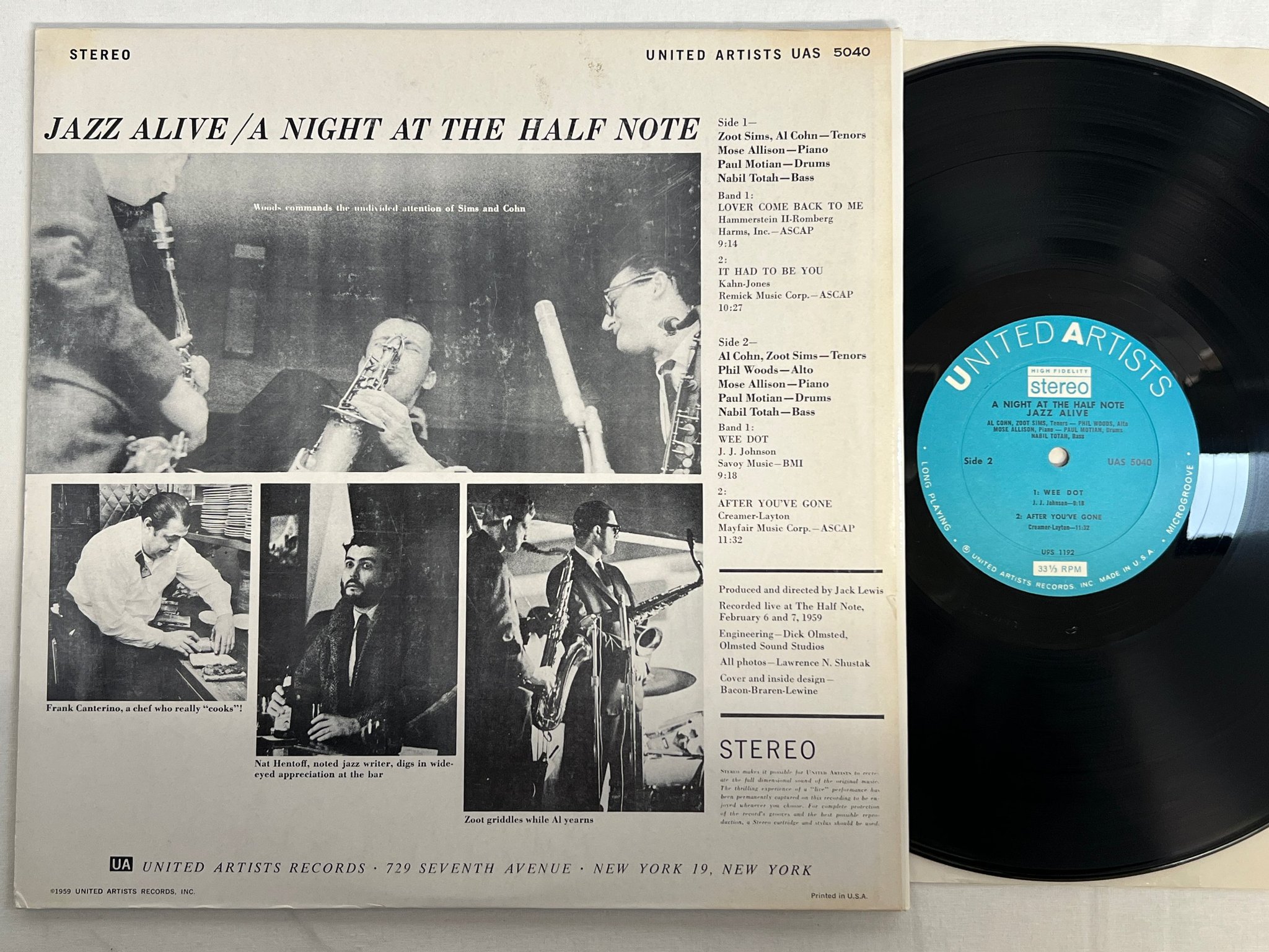 Omslagsbild för skivan ZOOT SIMS Jazz Alive! A night at the Half Note LP -59 US UNITED UAS 5040