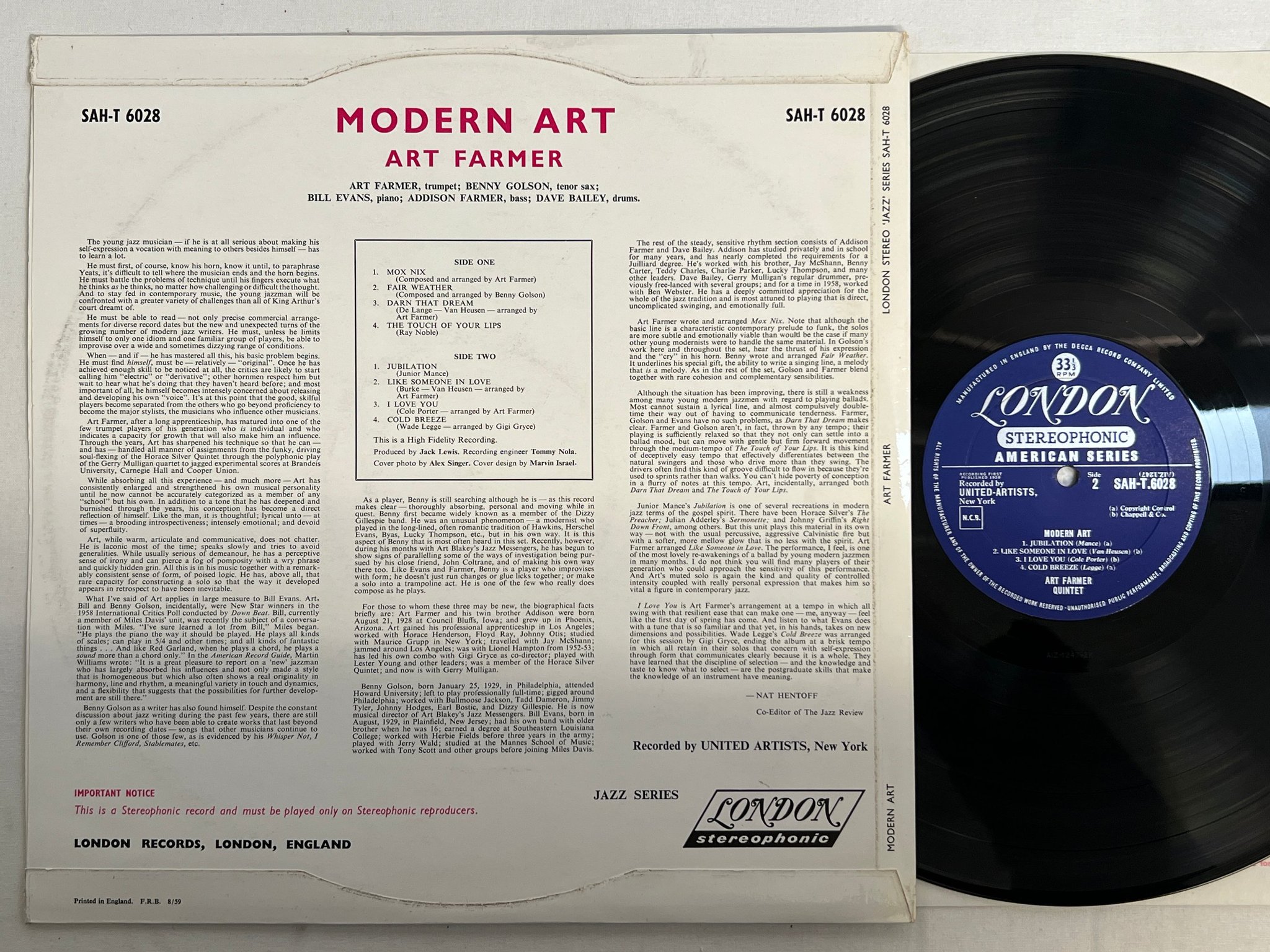 Omslagsbild för skivan ART FARMER QUINTET modern art LP -58 UK LONDON SAH-T 6028 great copy!