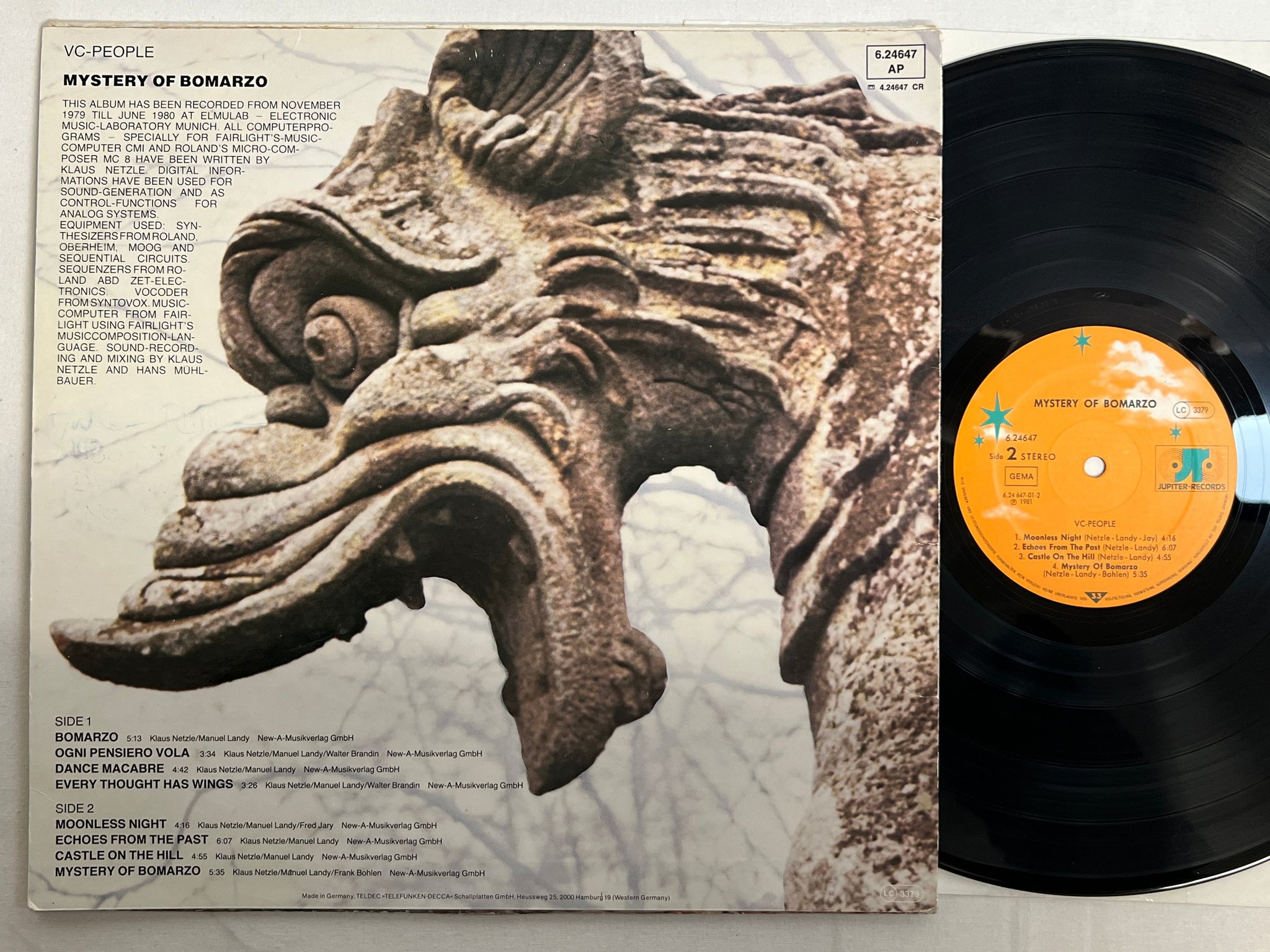Omslagsbild för skivan VC-PEOPLE Mystery Of Bomarzo LP -81 Ger JUPITER 6.24647 AP electronic / disco 