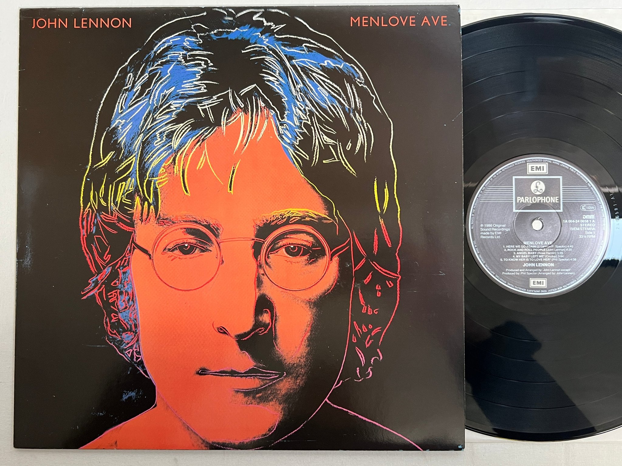 Omslagsbild för skivan JOHN LENNON menlove ave LP -86 dmm EMI 1A 064-2406581 Andy Warhol