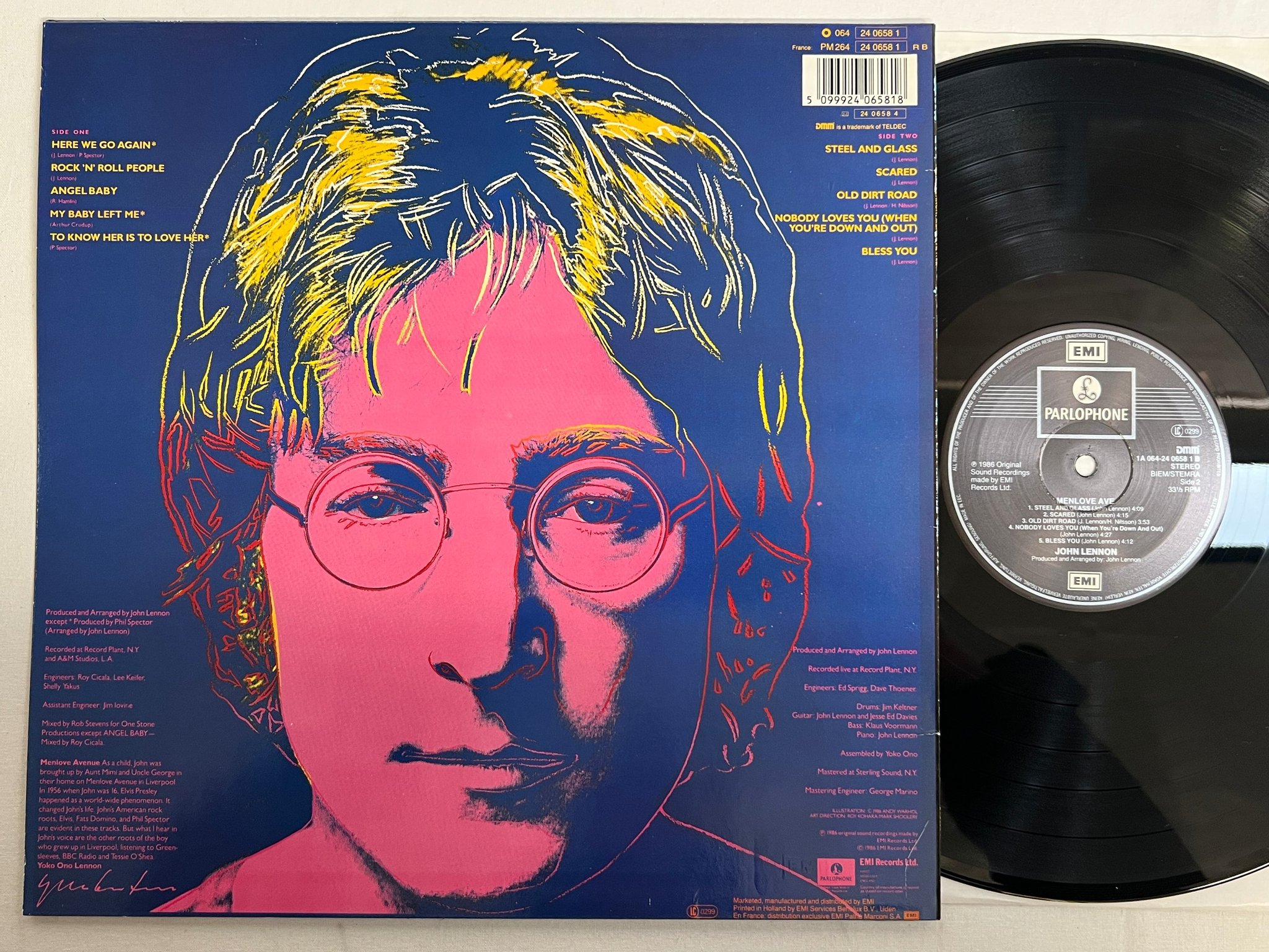 Omslagsbild för skivan JOHN LENNON menlove ave LP -86 dmm EMI 1A 064-2406581 Andy Warhol