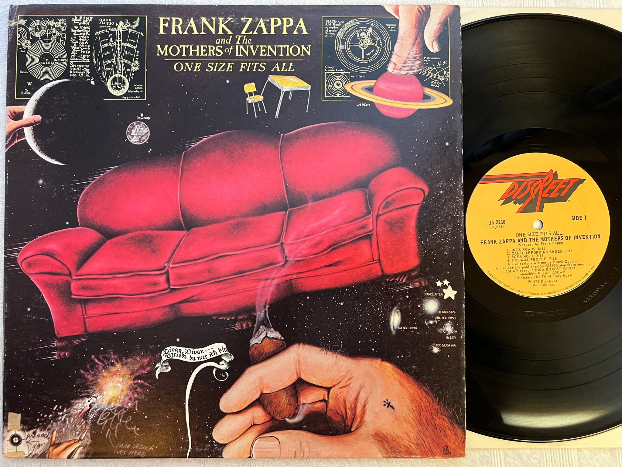 Omslagsbild för skivan FRANK ZAPPA & MOTHERS one size fits all LP -75 US DISCREET DS 2216