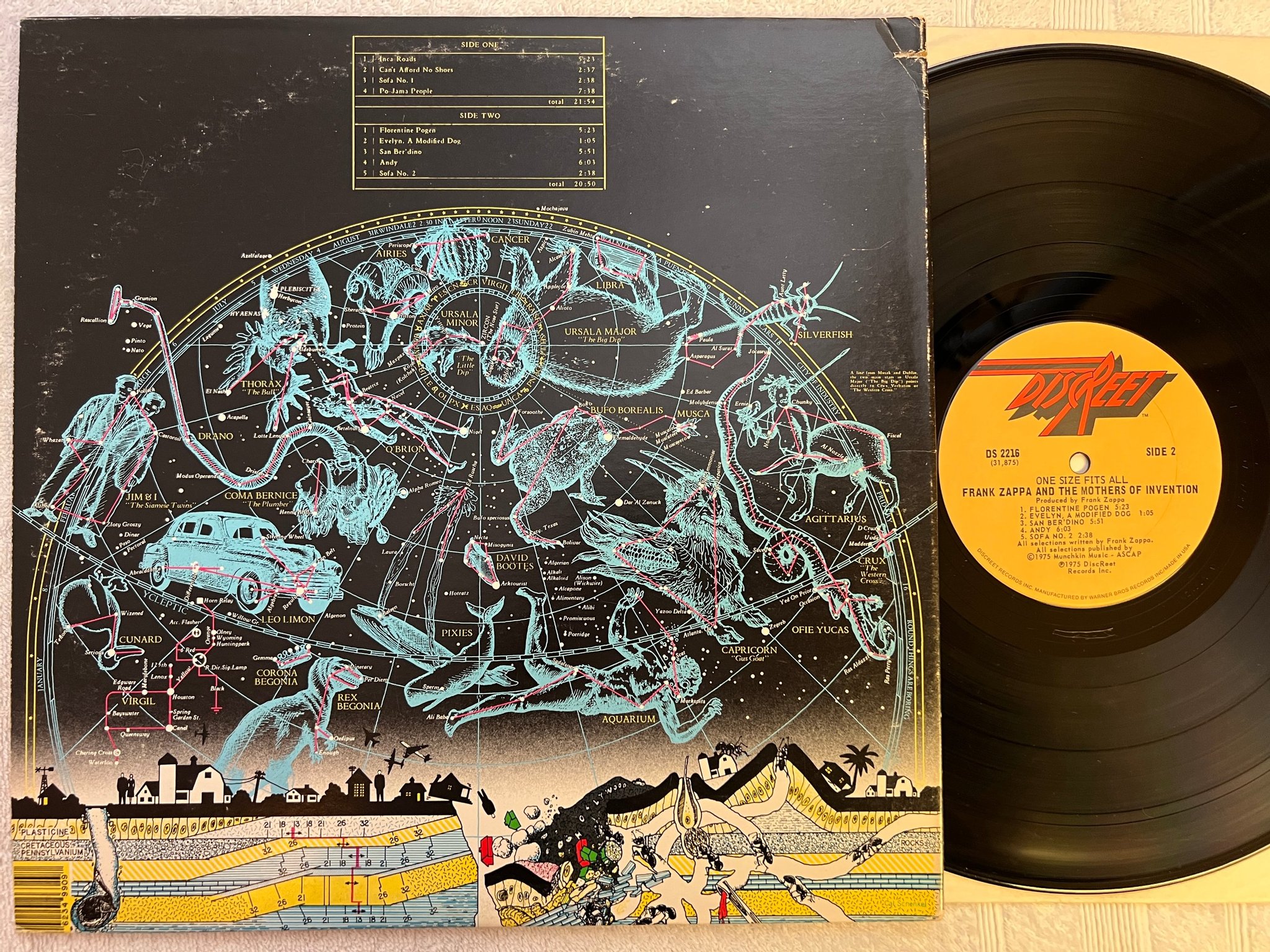 Omslagsbild för skivan FRANK ZAPPA & MOTHERS one size fits all LP -75 US DISCREET DS 2216