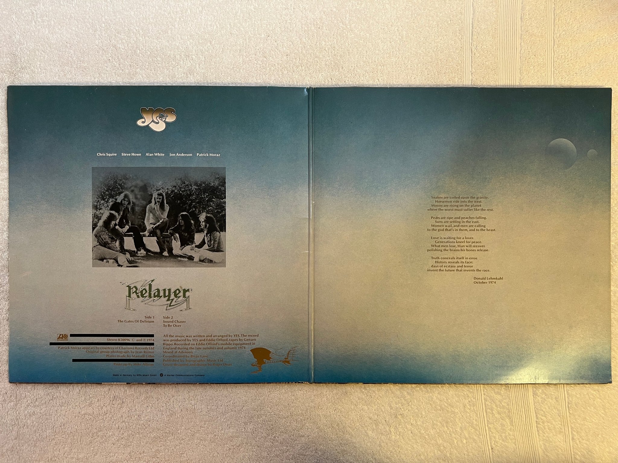 Omslagsbild för skivan YES relayer LP  Fra ATLANTIC  ATL 50096