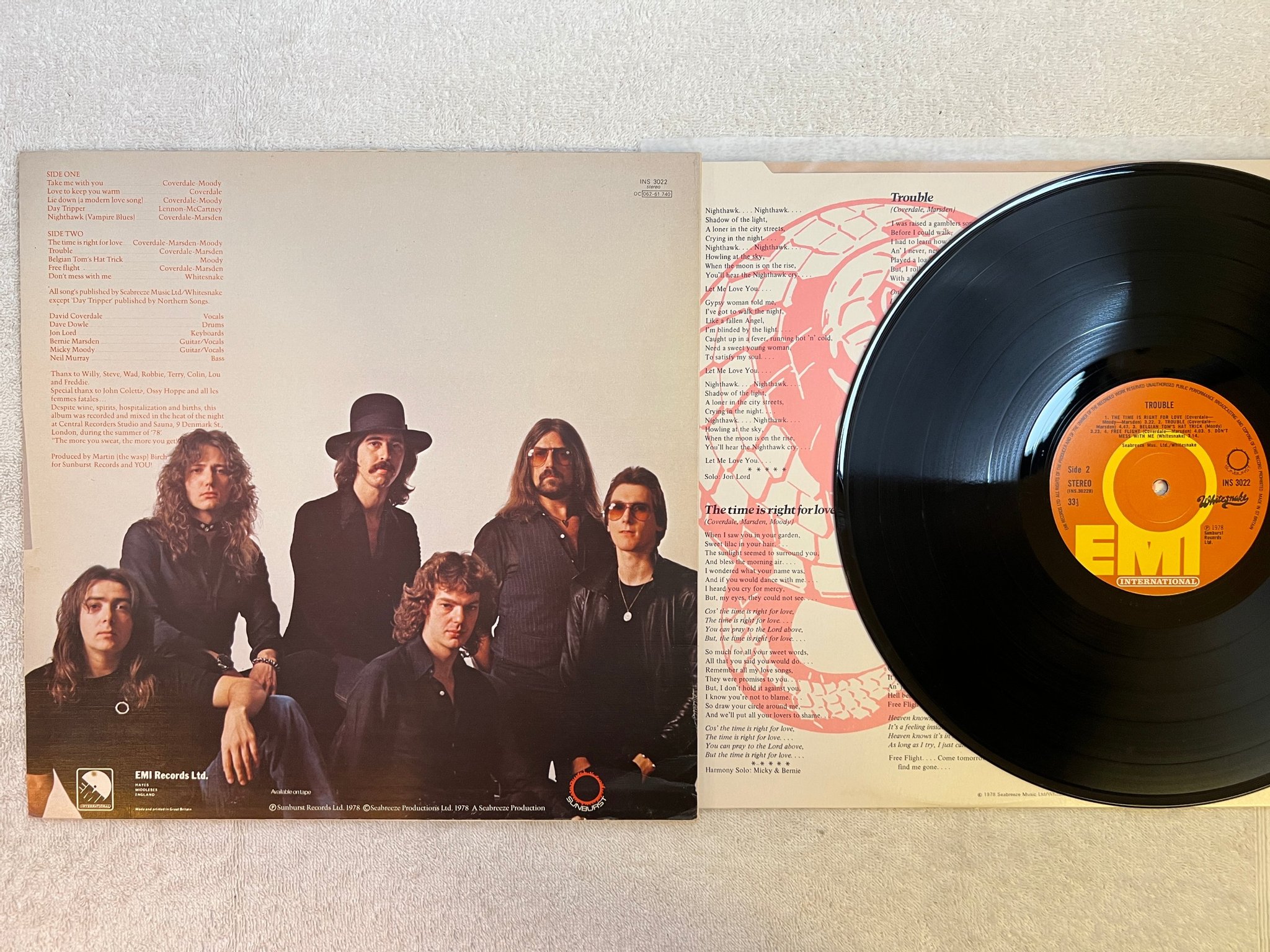 Omslagsbild för skivan WHITESNAKE trouble LP -78 UK EMI INS 3022