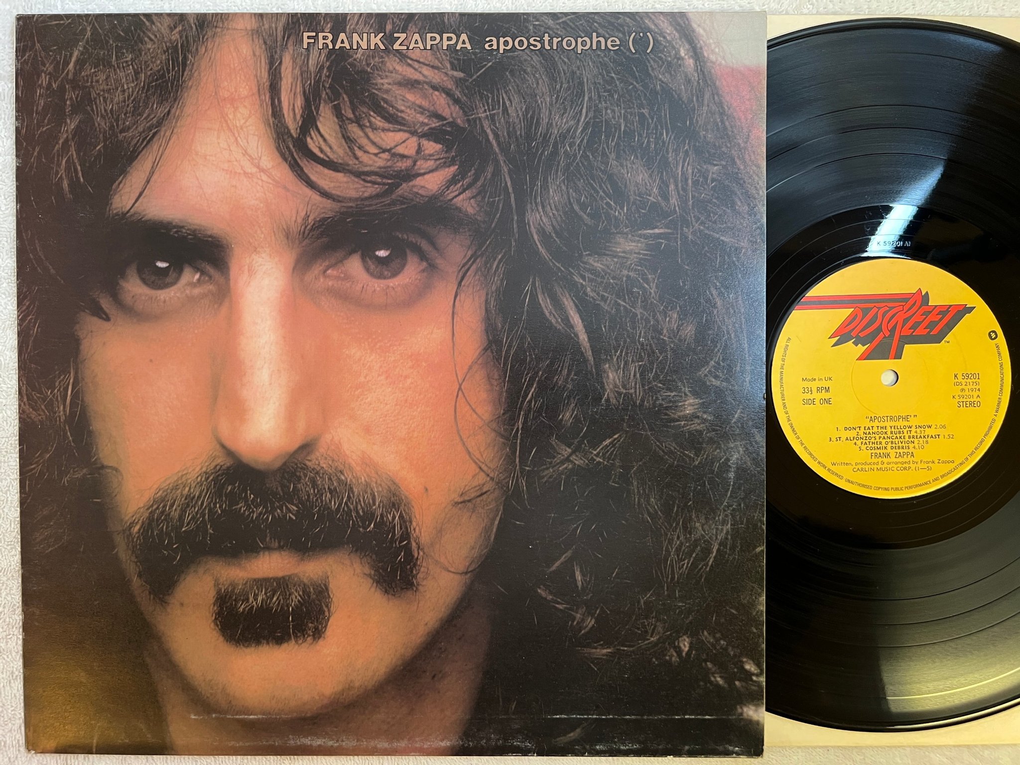 Omslagsbild för skivan FRANK ZAPPA apostrophe LP -74 UK DISCREET K 59201