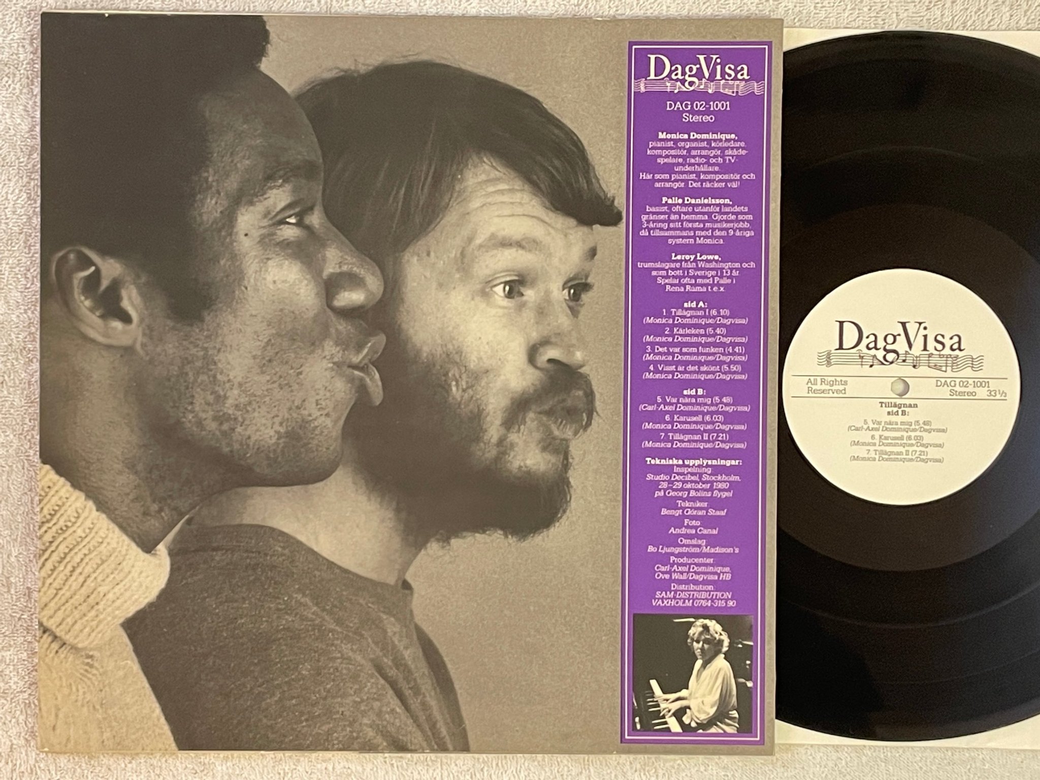 Omslagsbild för skivan MONICA DOMINIQUE tillägnan LP -80 Swe DAG VISA DAG 02-1001 jazz