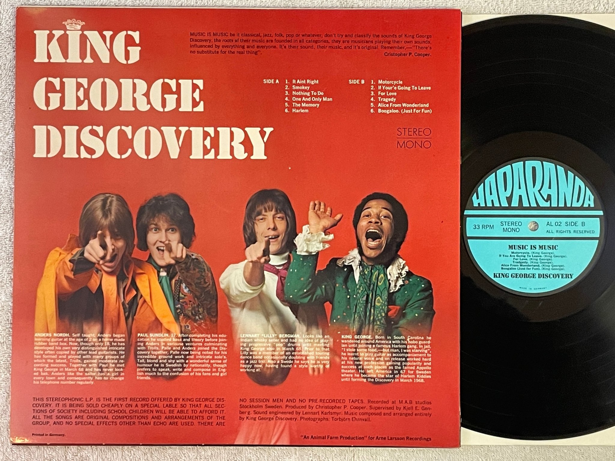 Omslagsbild för skivan KING GEORGE DISCOVERY music is music LP -69 Swe HAPARANDA AL 02 psych