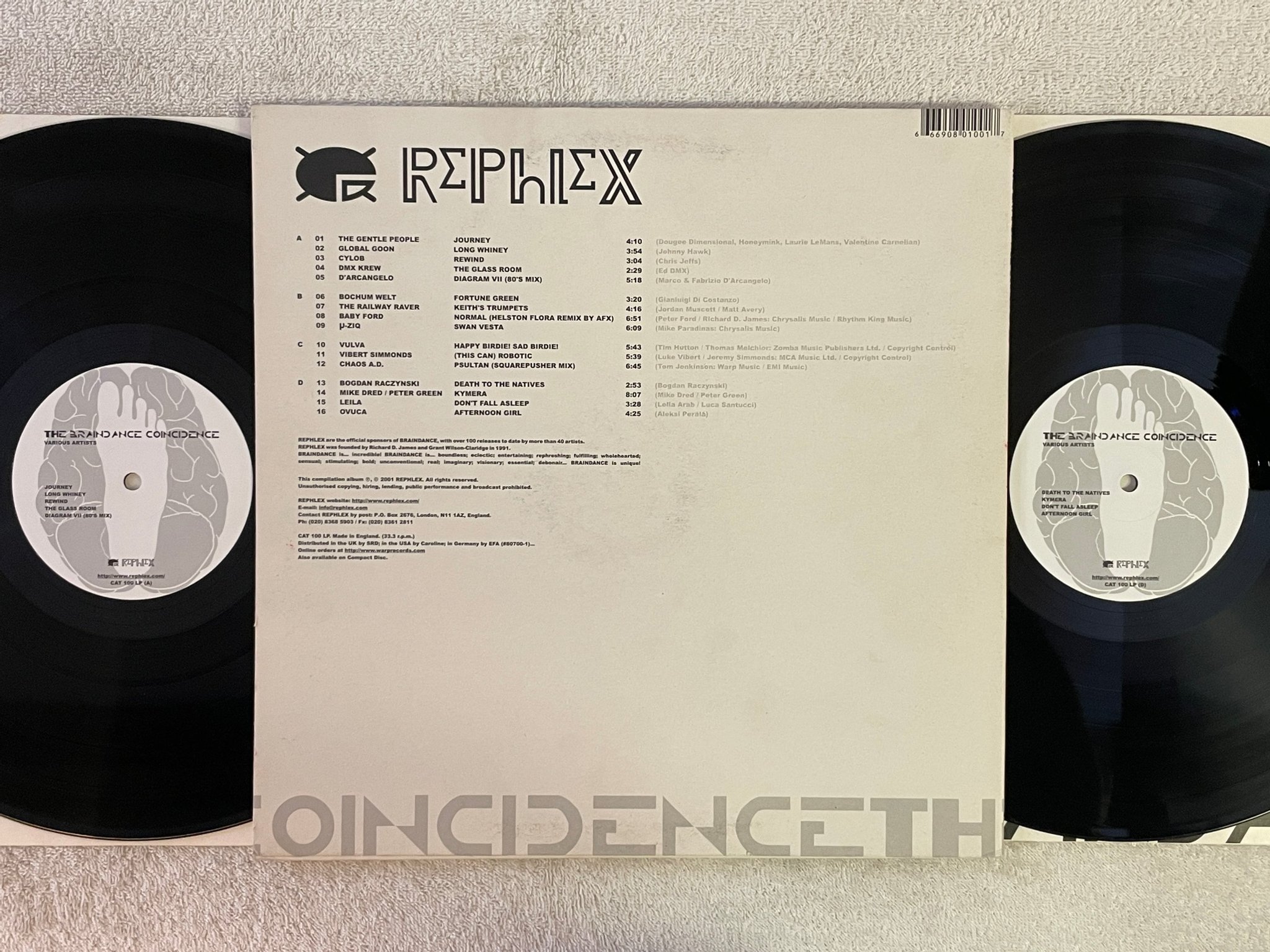 Omslagsbild för skivan V/A The Braindance Coincidence 2xLP 2001 UK REPHLEX CAT 100 LP electronic 