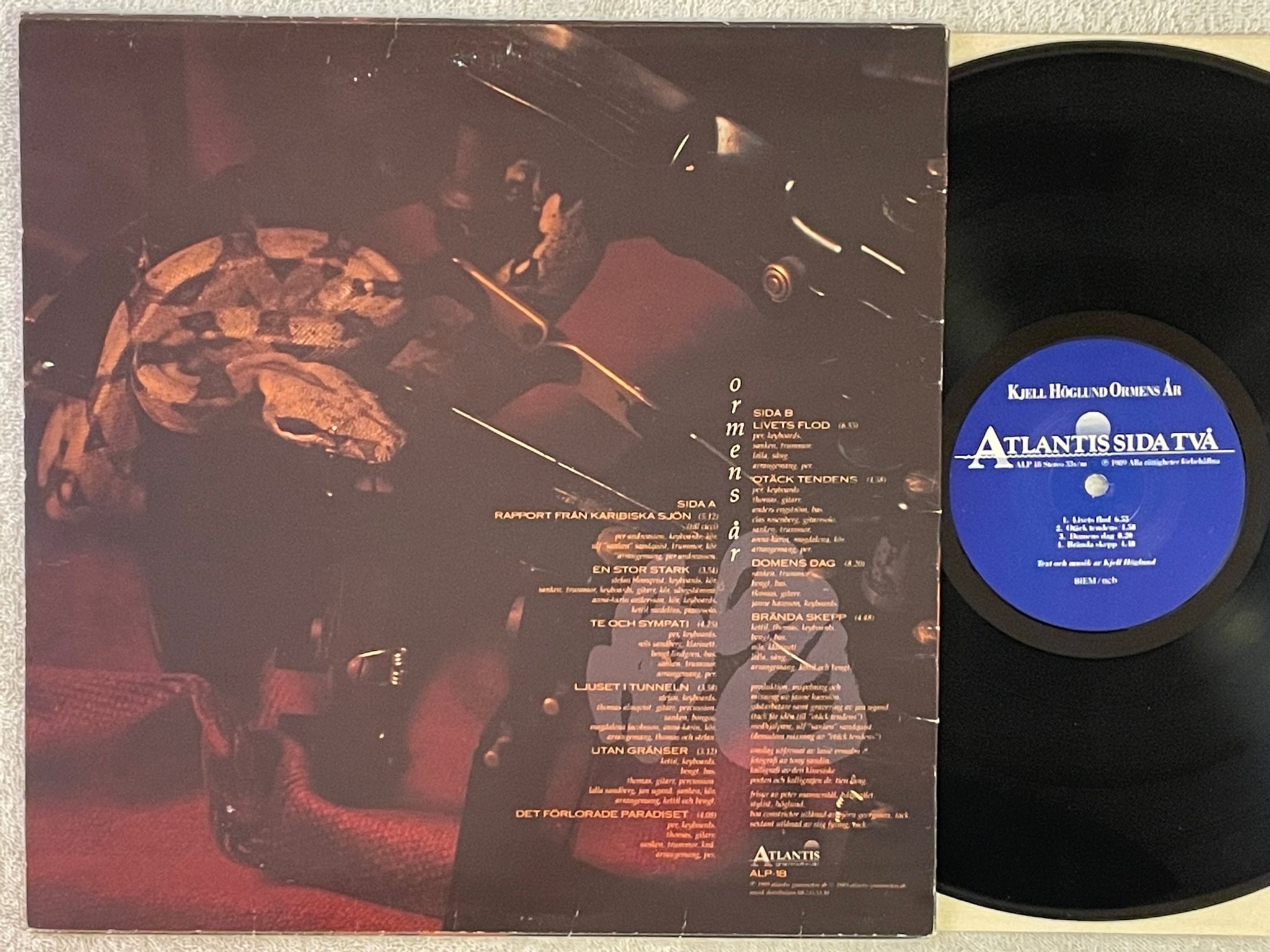 Omslagsbild för skivan KJELL HÖGLUND Ormens År LP -89 Swe ATLANTIS ALP 18