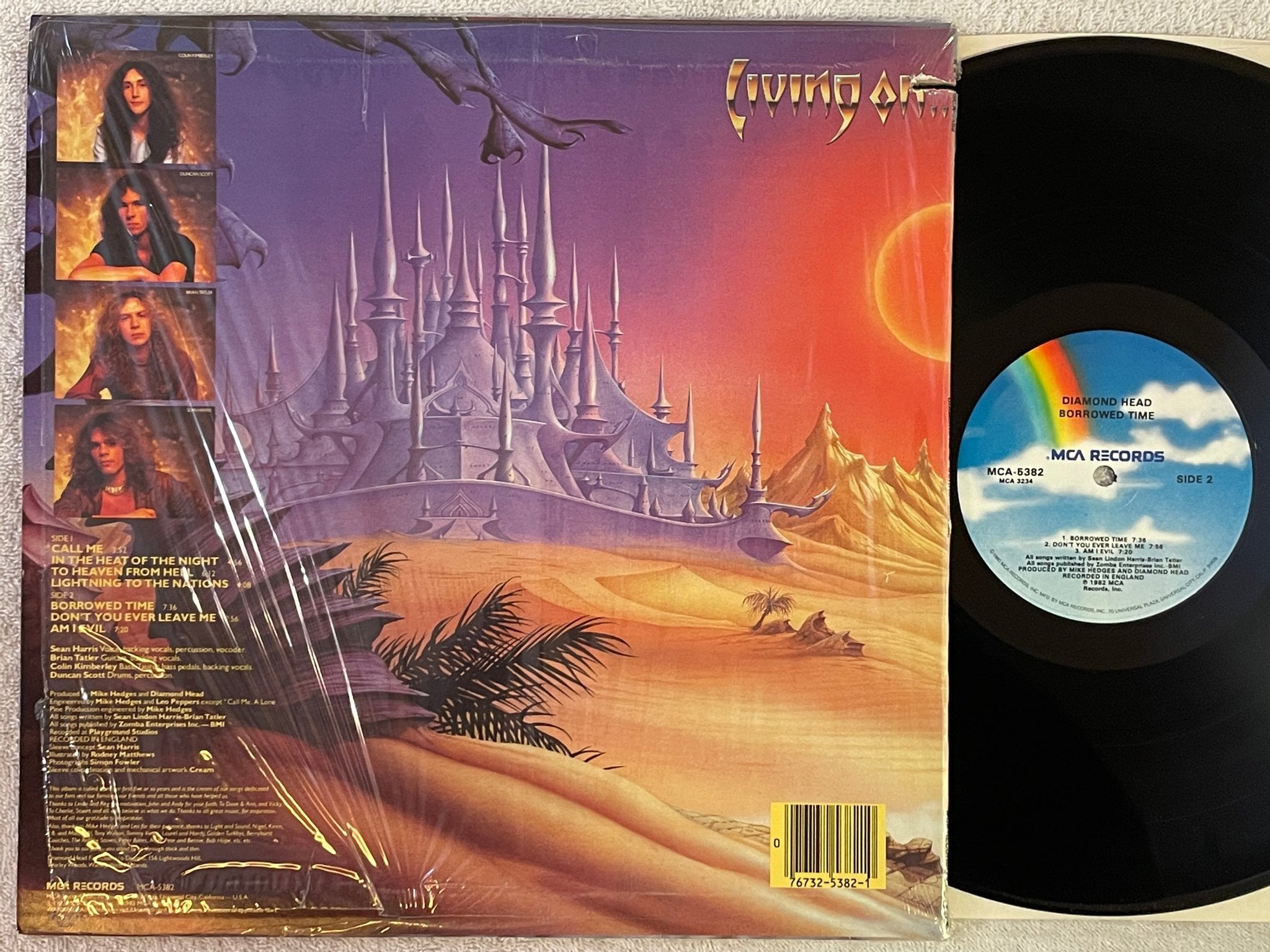 Omslagsbild för skivan DIAMOND HEAD Borrowed Time LP -82 US MCA 5382 heavy metal