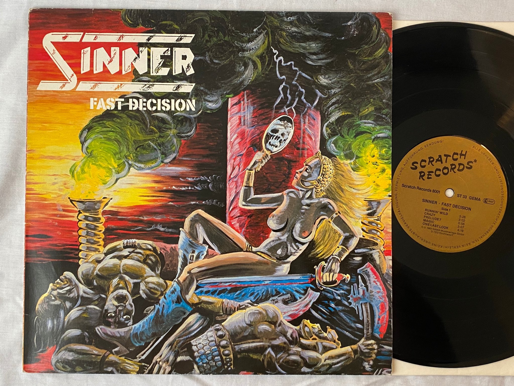 Omslagsbild för skivan SINNER Fast Decision LP -83 Ger SCRATCH 8001 