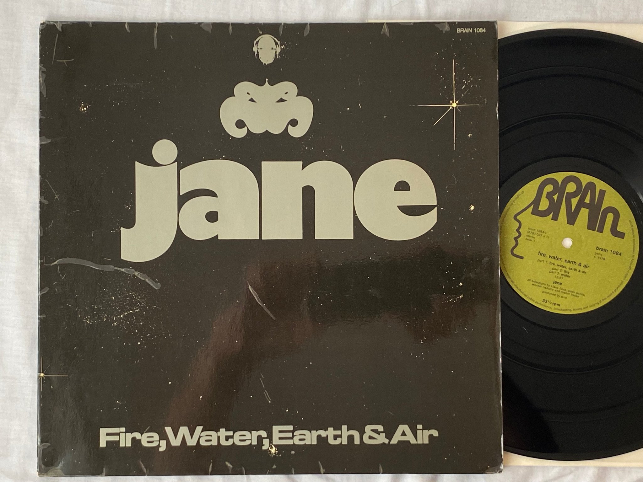 Omslagsbild för skivan JANE Fire, Water, Earth & Air LP -76 Ger BRAIN 1084 kraut