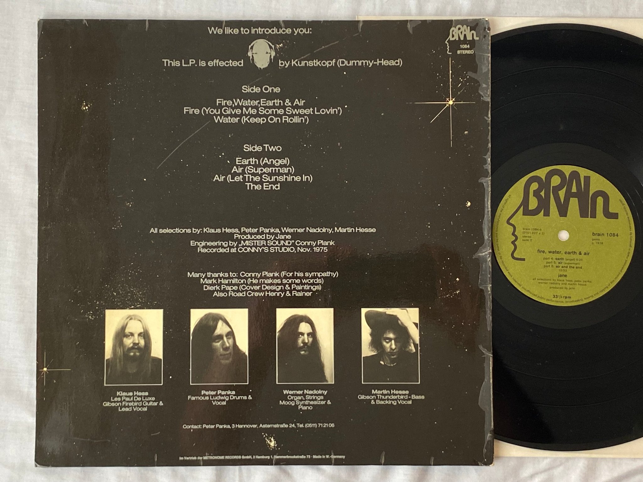 Omslagsbild för skivan JANE Fire, Water, Earth & Air LP -76 Ger BRAIN 1084 kraut