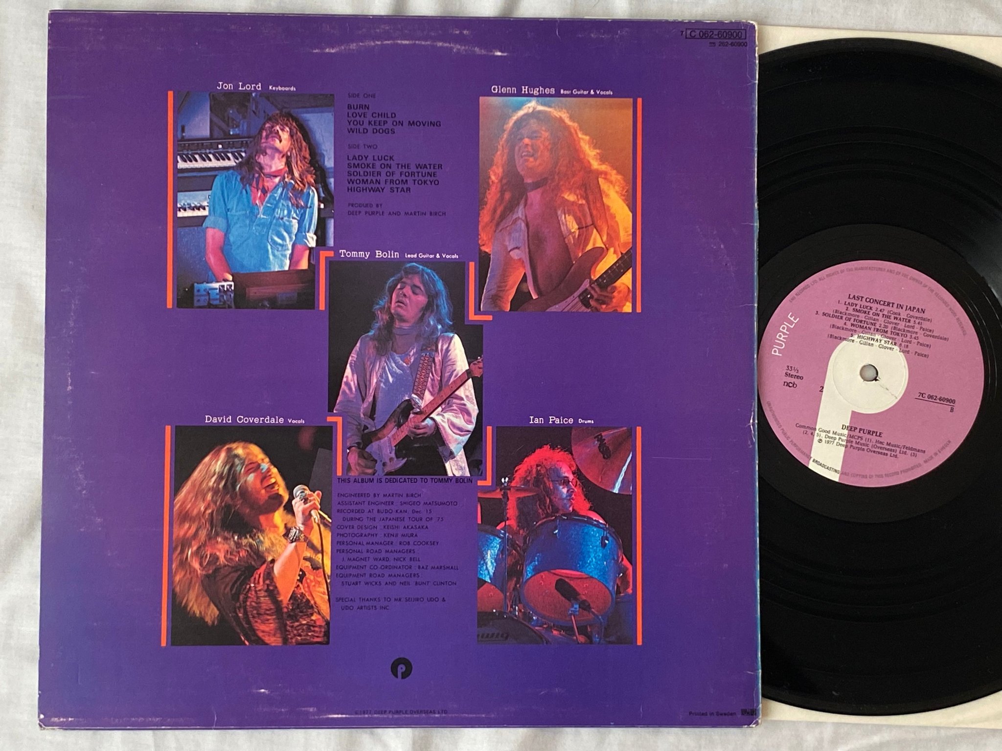 Omslagsbild för skivan DEEP PURPLE last concert in Japan LP -77 ncb PURPLE 7C 062-60900