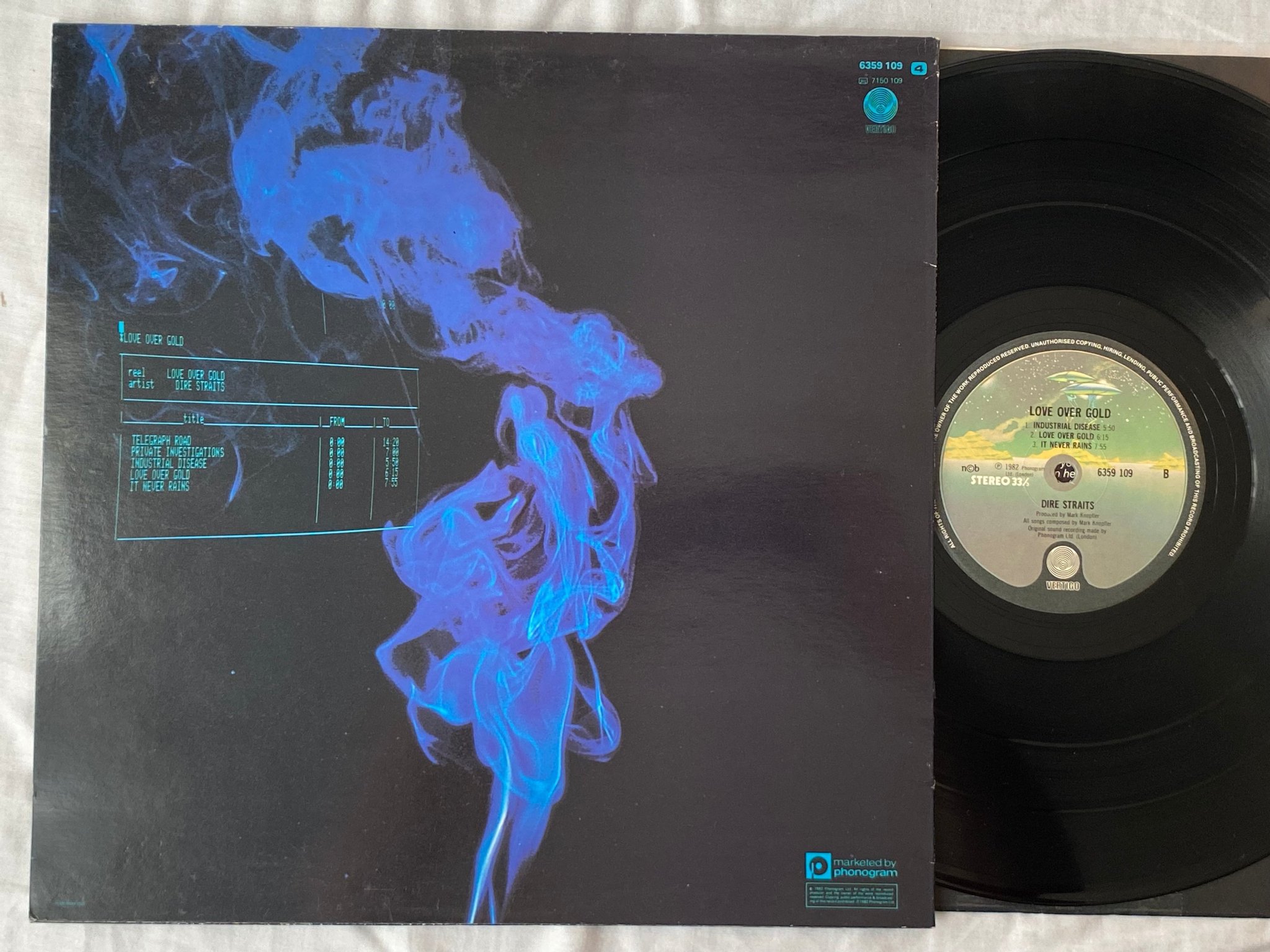 Omslagsbild för skivan DIRE STRAITS love over gold LP -82 ncb VERTIGO 6359 109