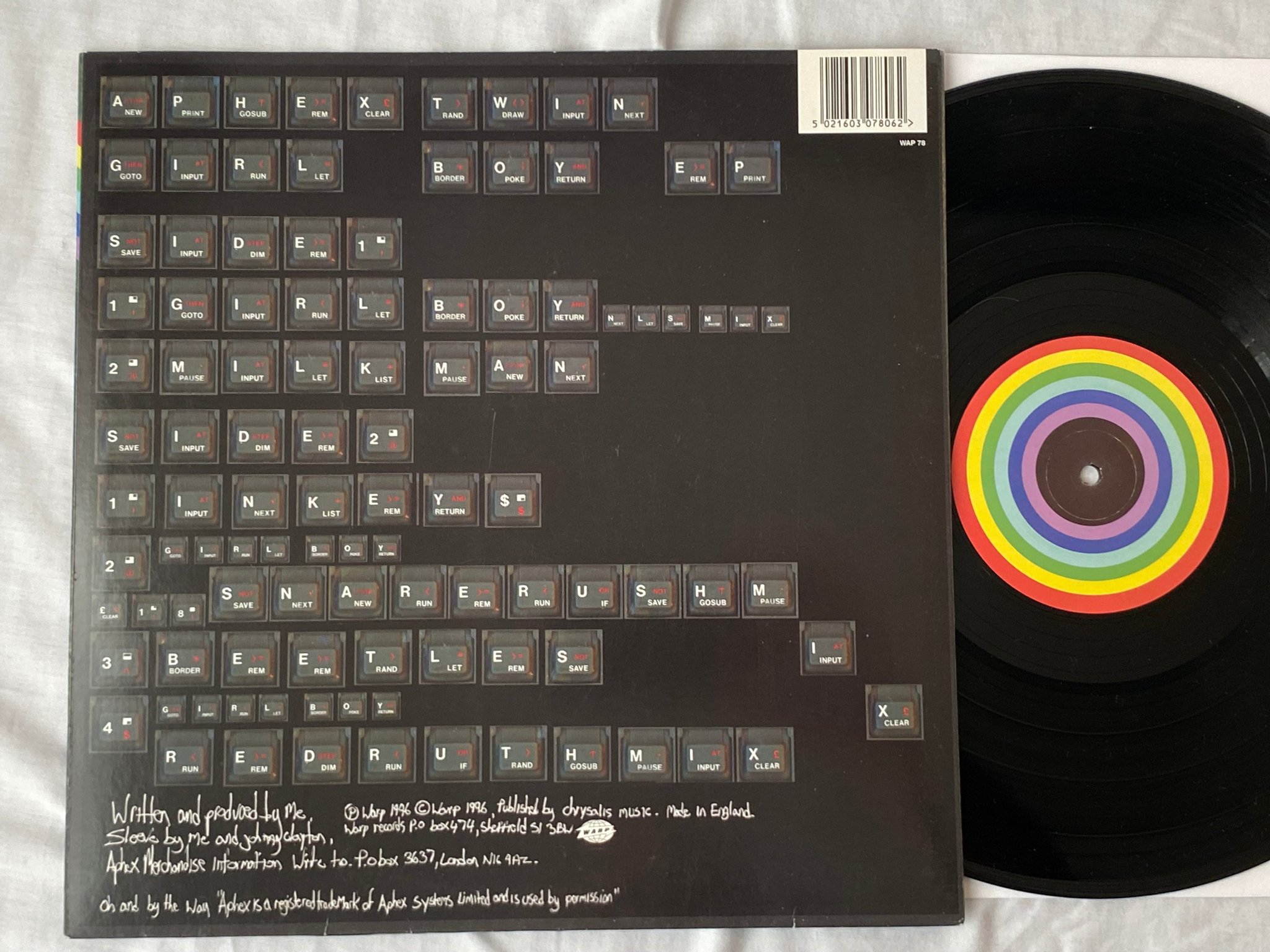 Omslagsbild för skivan APHEX TWIN "Girl/Boy" E.P. 12"ep -96 UK WARP WAP78 electronic 