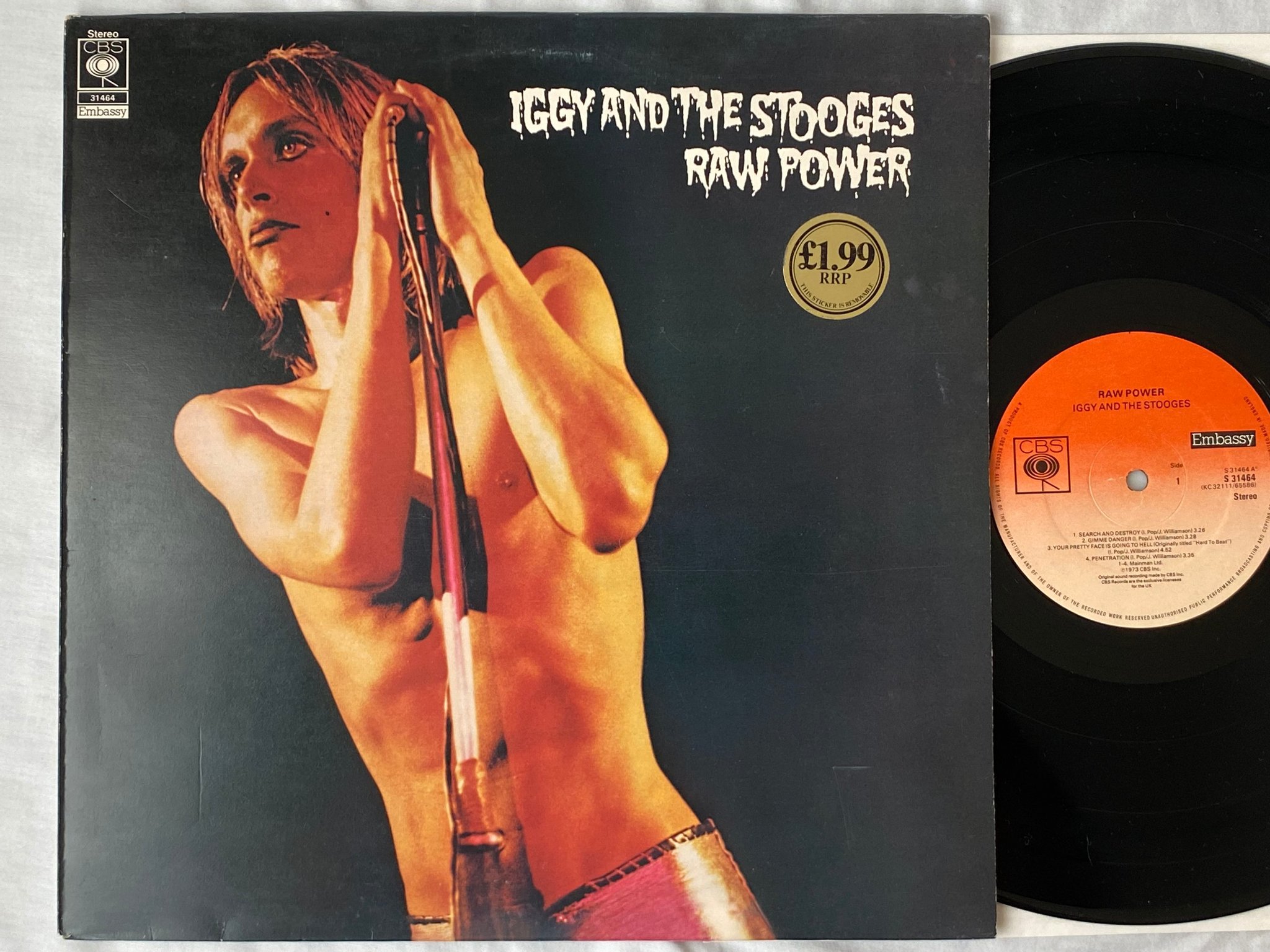 Omslagsbild för skivan IGGY AND THE STOOGES raw power LP re UK CBS/EMBASSY S 31464 ** classic **