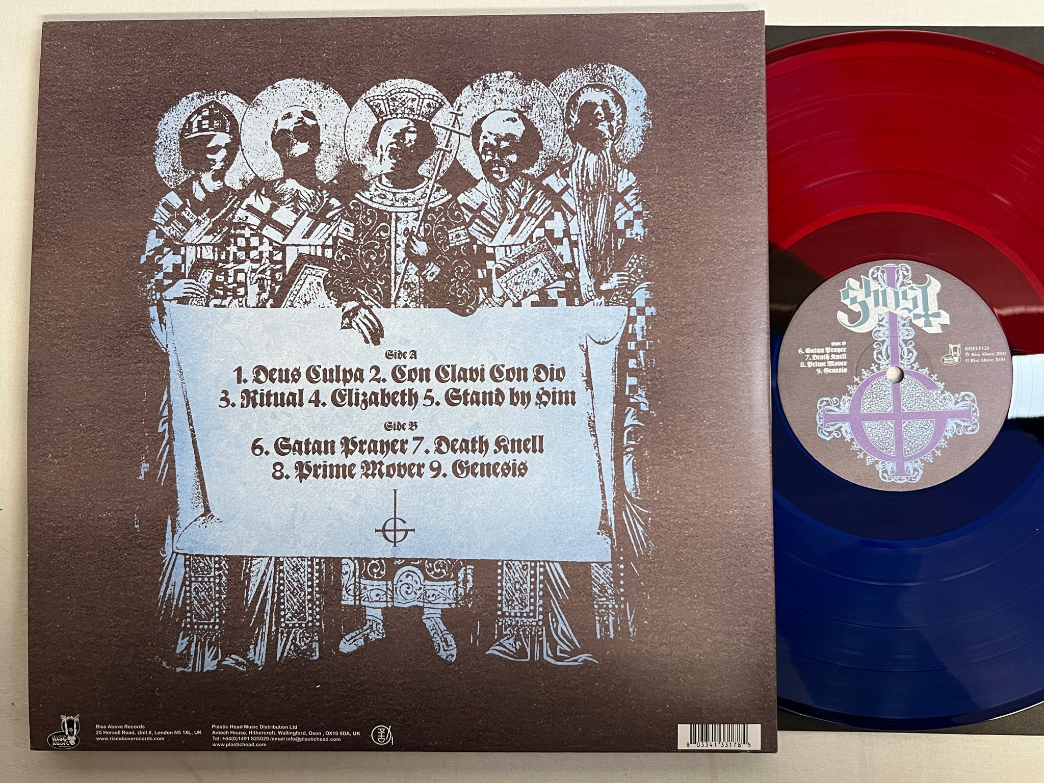 Omslagsbild för skivan GHOST Opvs Eponymovs LP 2011 RISE ABOVE RISELP124 Red/Blue Split