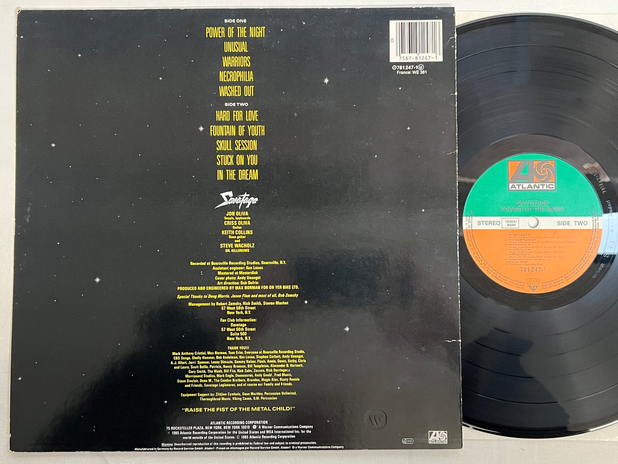 Omslagsbild för skivan SAVATAGE Power Of The Night LP -85 Eu ATLANTIC 781 247-1 