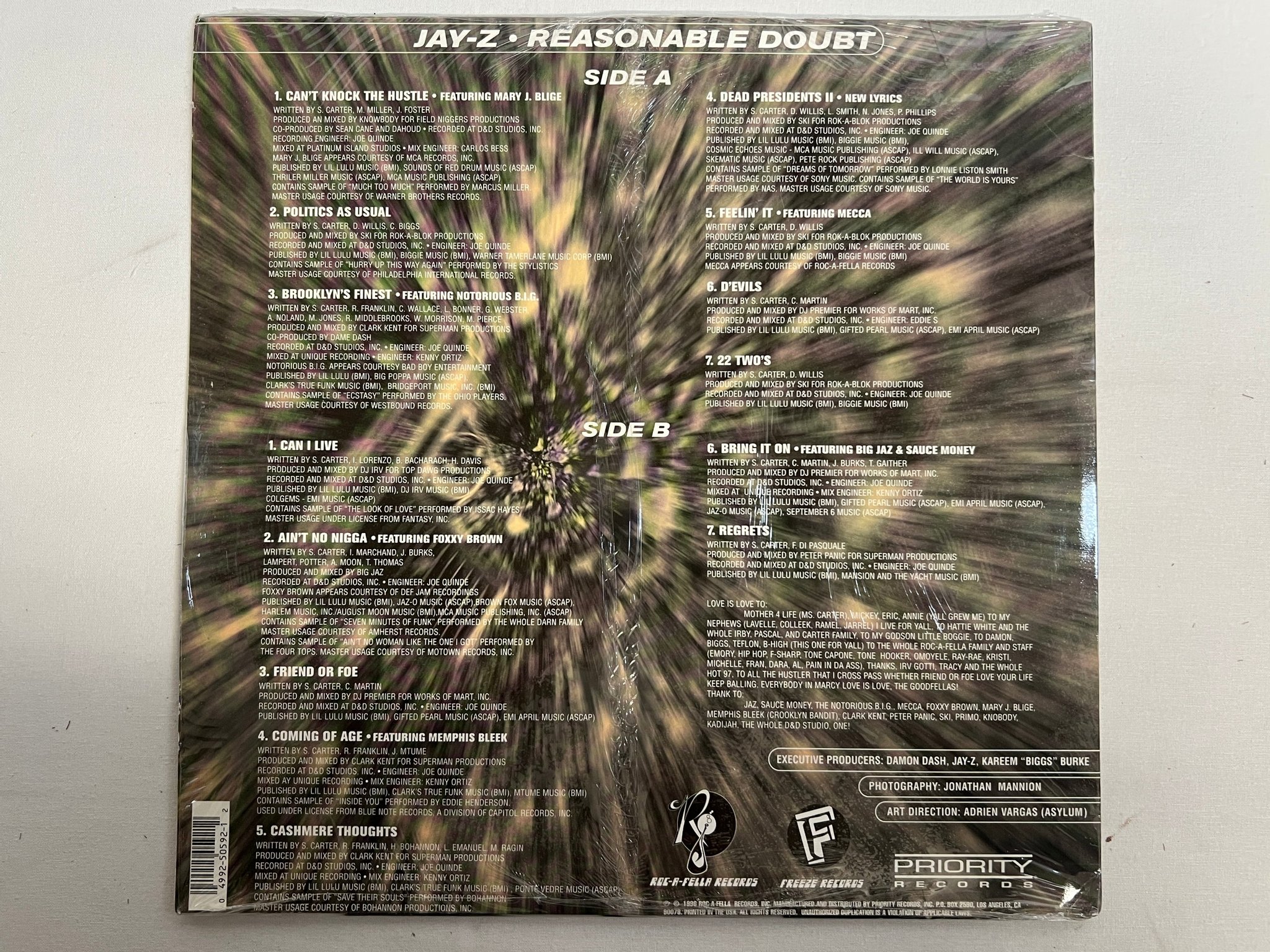 Omslagsbild för skivan JAY Z Reasonable Doubt 2xLP -96 US ROC-A-FELLA P1 50592 