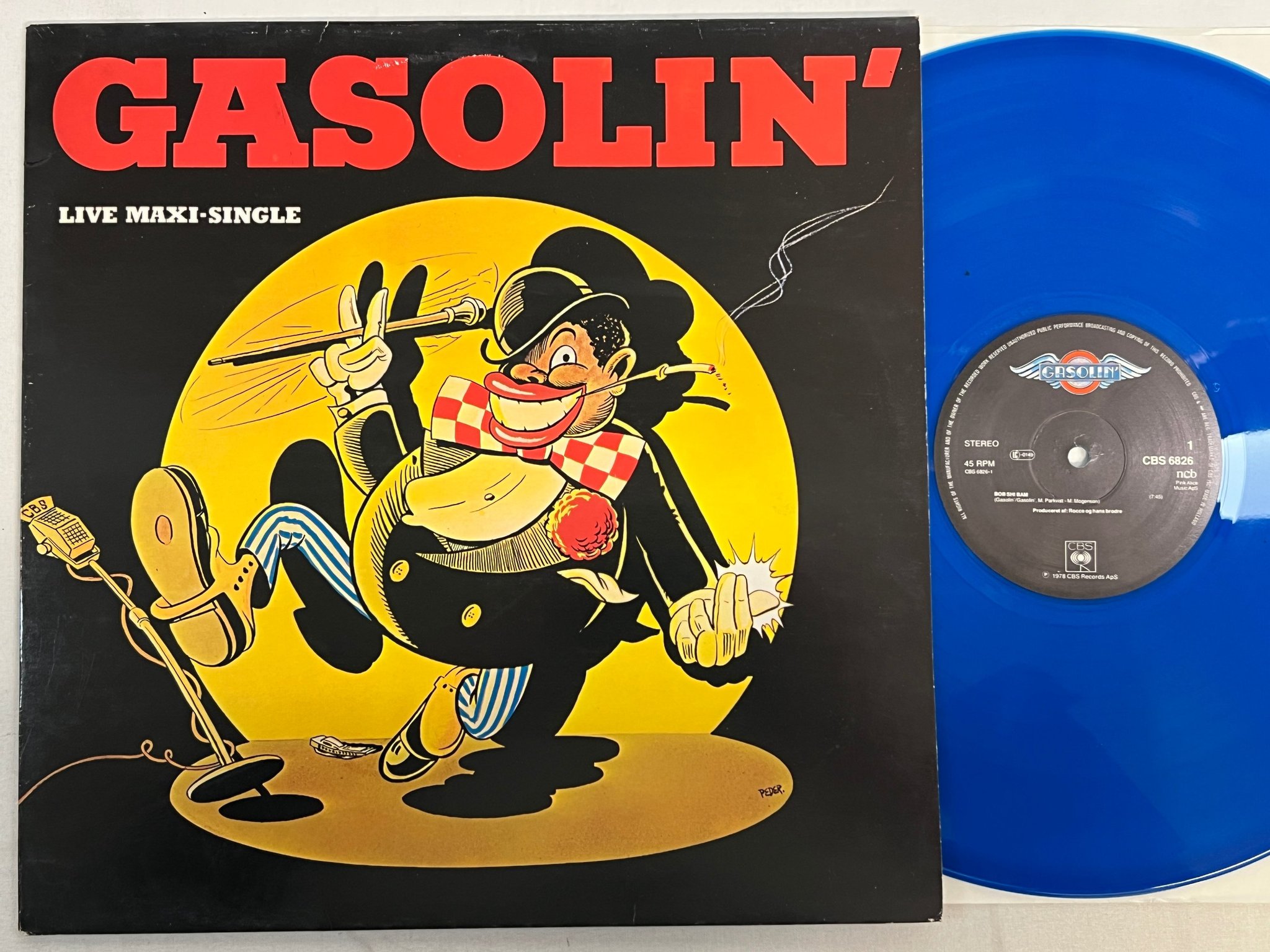 Omslagsbild för skivan GASOLINE bob shi bam 12"single -78 Hol CBS 6826 blue vinyl 