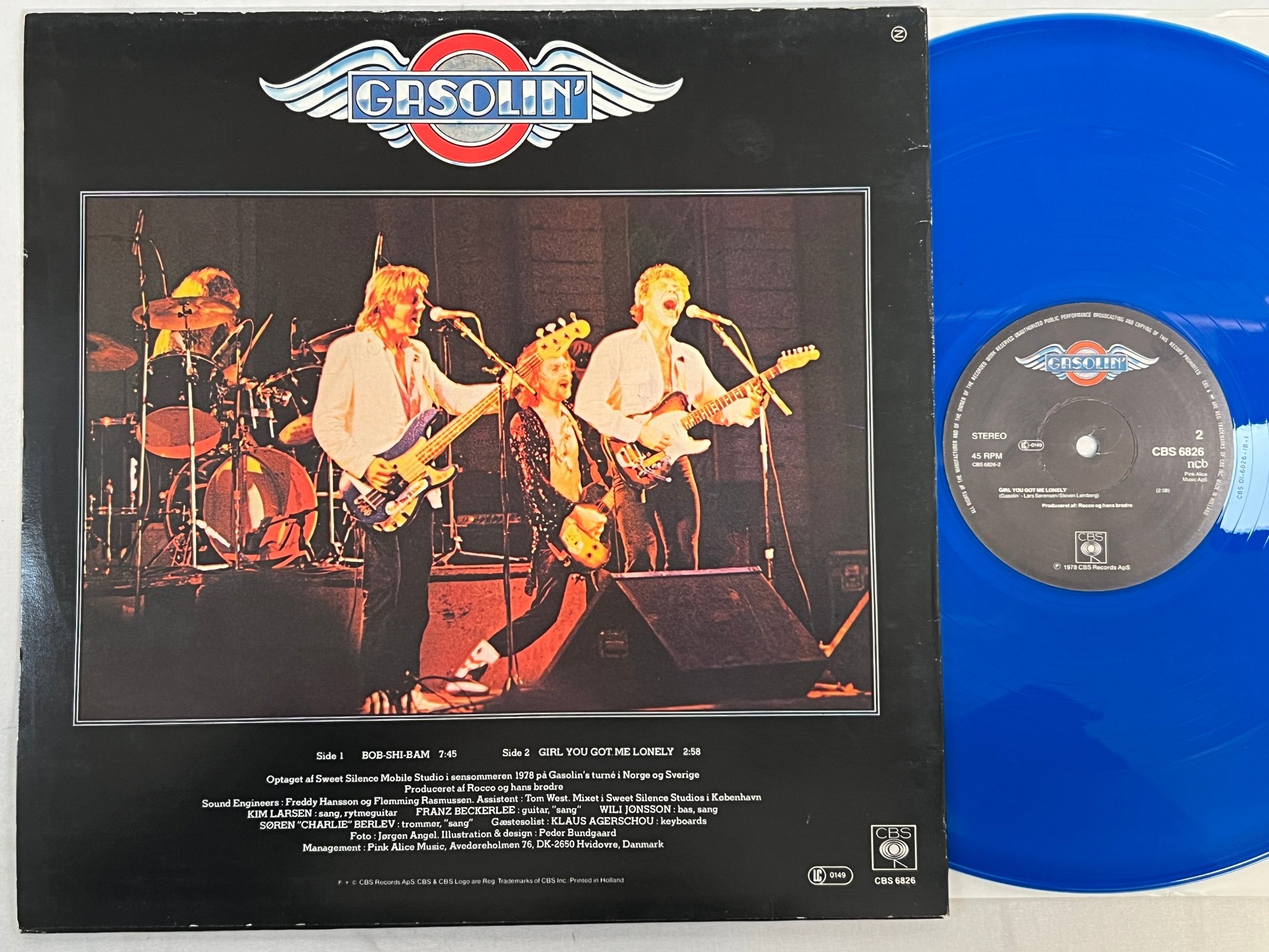 Omslagsbild för skivan GASOLINE bob shi bam 12"single -78 Hol CBS 6826 blue vinyl 