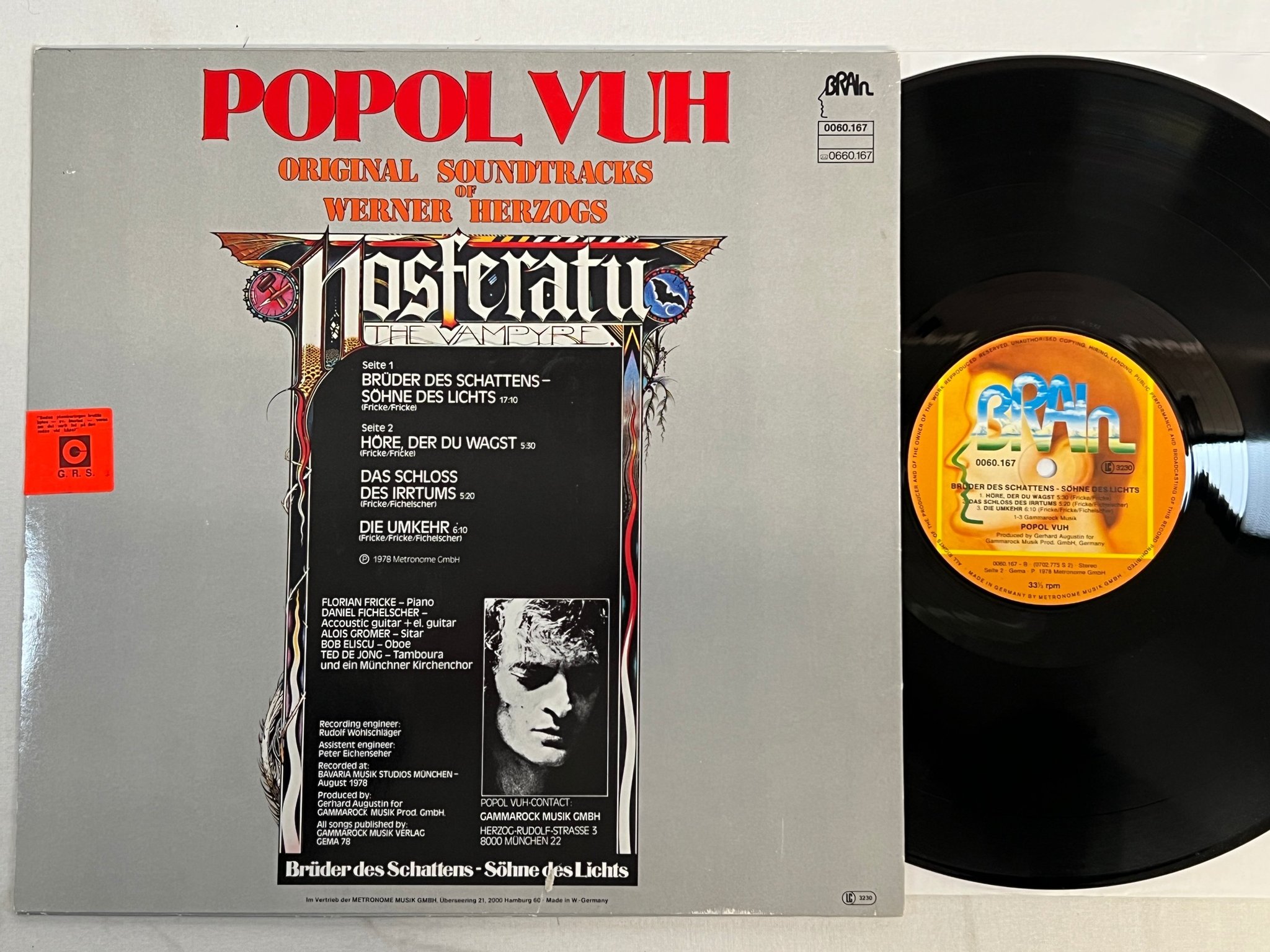 Omslagsbild för skivan POPOL VUH Nosferatu The Vampyre  LP -78 Ger BRAIN 0060.167 