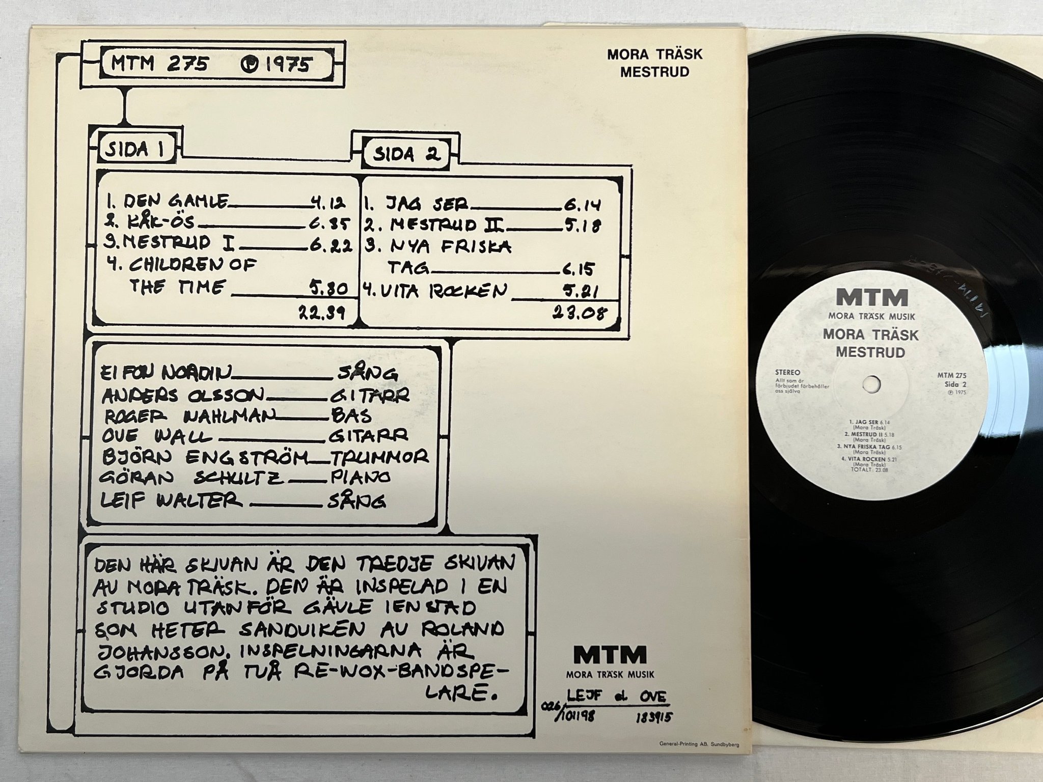 Omslagsbild för skivan MORA TRÄSK mestrud LP -75 Swe MTM 275 ** rare **