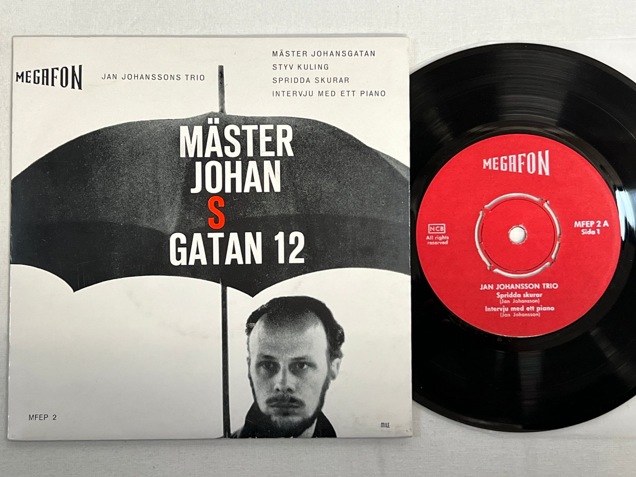 Omslagsbild för skivan JAN JOHANSSONS TRIO Mäster Johansgatan 7"single -60 MEGAFON MFEP 2