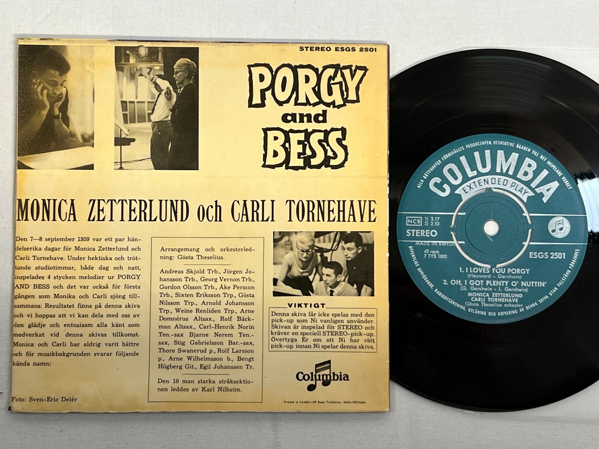 Omslagsbild för skivan MONICA ZETTERLUND Porgy and Bess 7"ep Swe COLUMBIA ESGS 2501 stereo