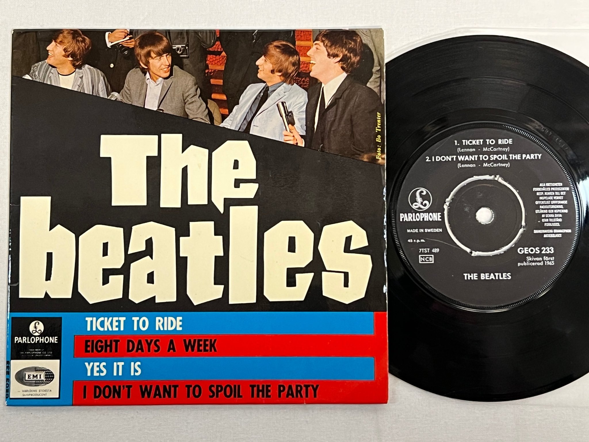 Omslagsbild för skivan THE BEATLES ticket to ride 7"ep Swe PARLOPHONE GEOS 233