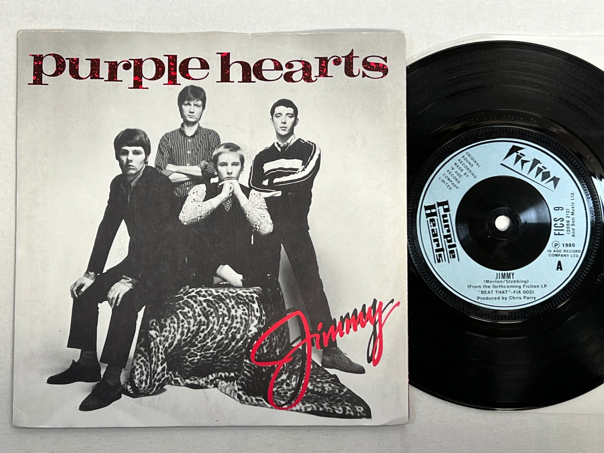 Omslagsbild för skivan PURPLE HEARTS Jimmy 7"single -80 UK FICTION FICS 9 mod 