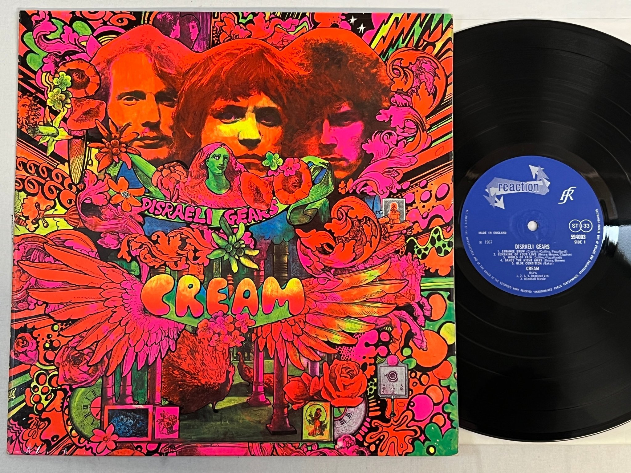 Omslagsbild för skivan CREAM disraeli gears LP -67 UK REACTION 594003 laminated on both sides ** YEAH *