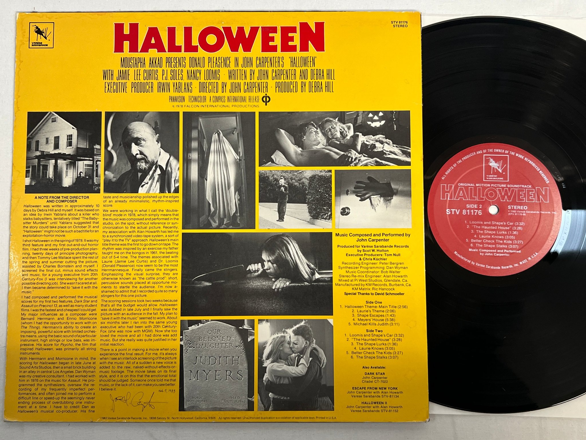 Omslagsbild för skivan John Carpenter HALLOWEEN LP -83 US VARESE SARABANDE STV 81176 **MEGA RARE**