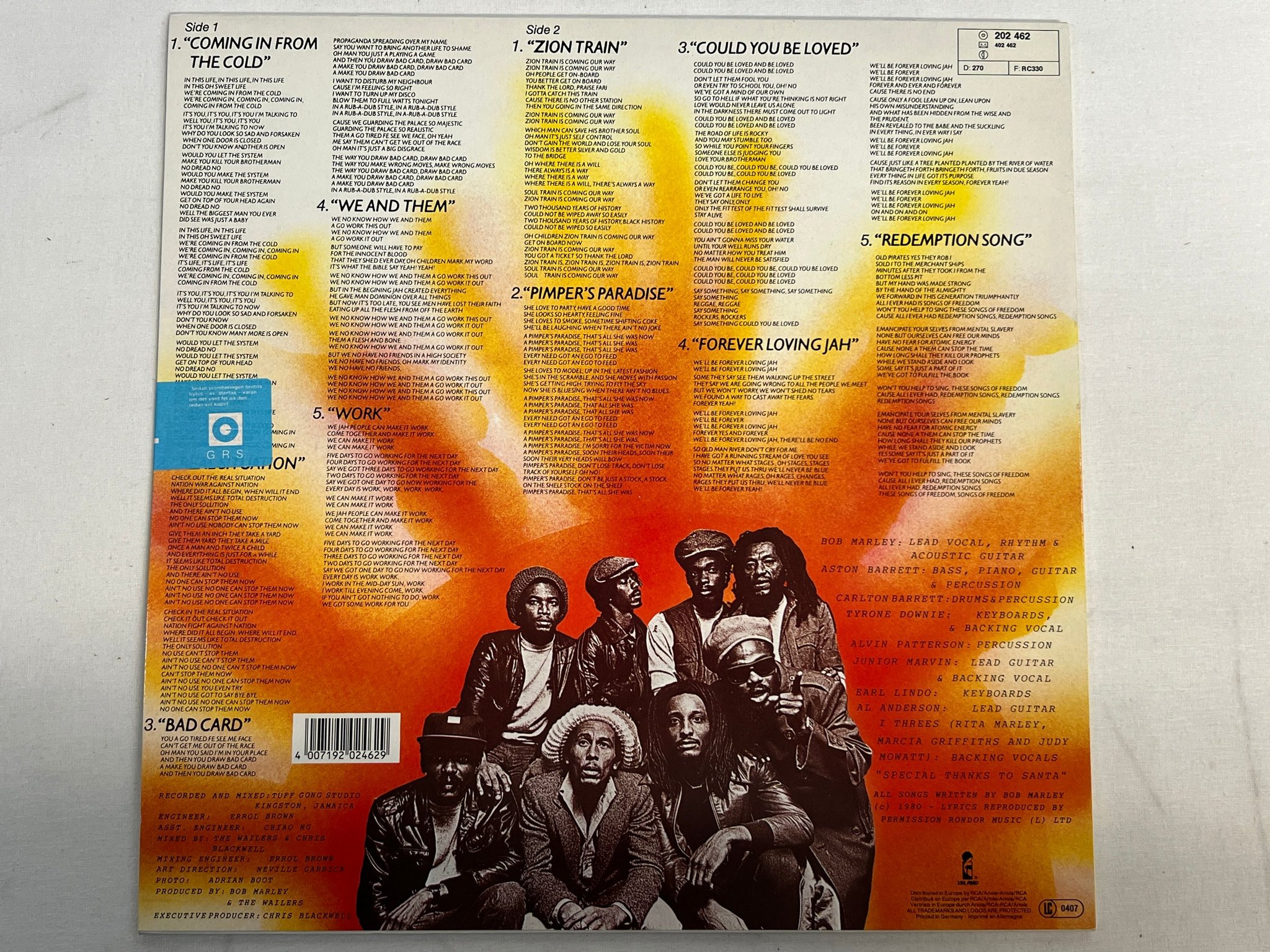 Omslagsbild för skivan BOB MARLEY & THE WAILERS Uprising LP -84 Ger ISLAND 202462