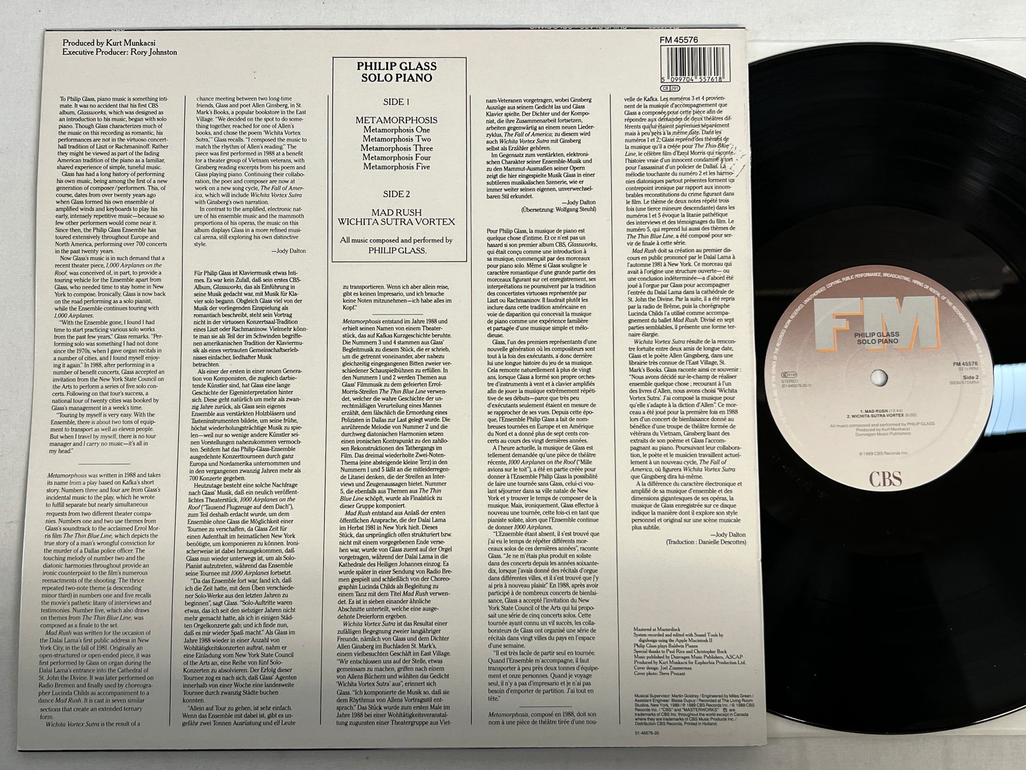 Omslagsbild för skivan PHILIP GLASS solo piano LP -89 Eu FM 45576