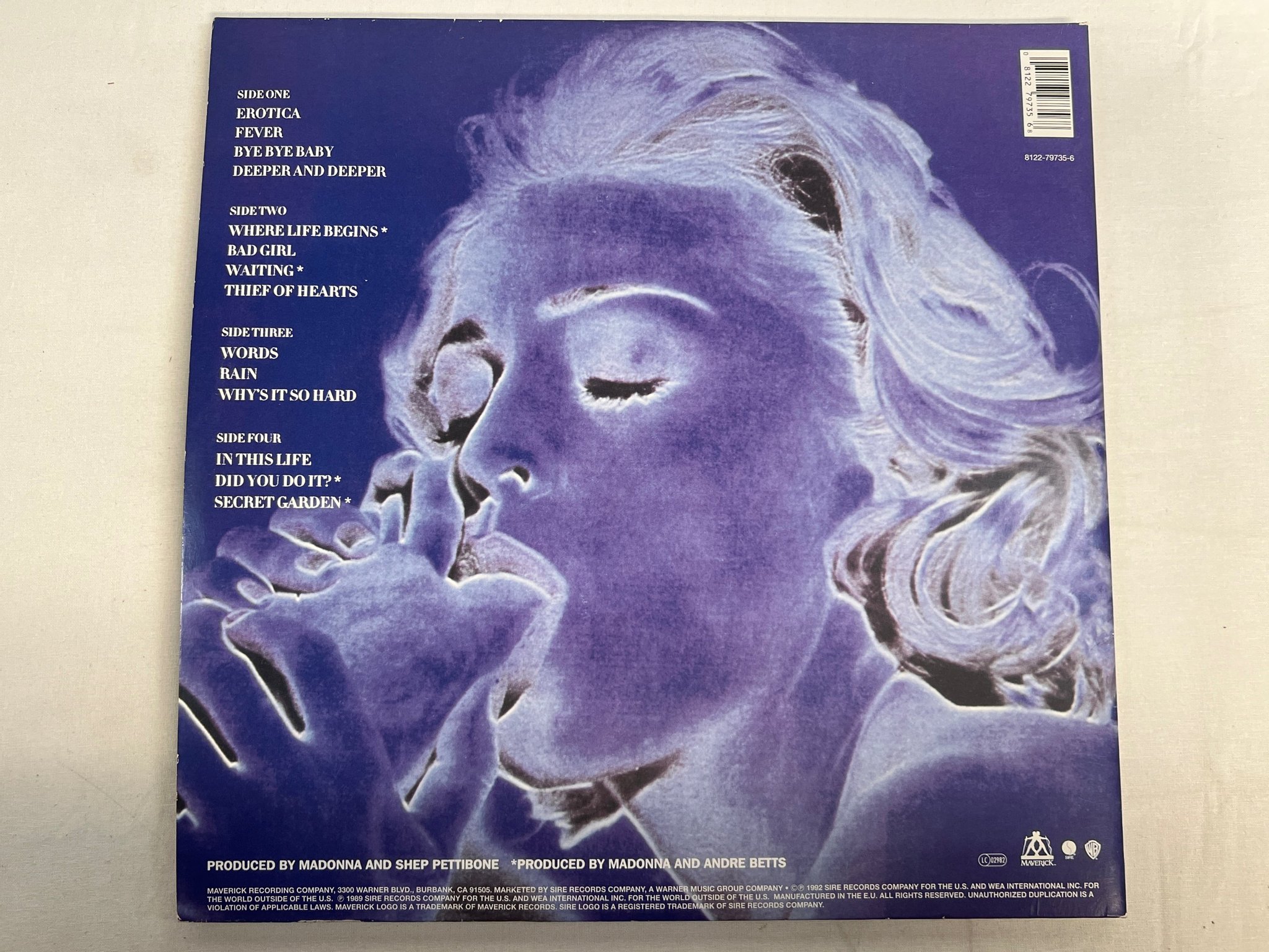 Omslagsbild för skivan MADONNA Erotica 2xLP 2019 EU SIRE 081227973568