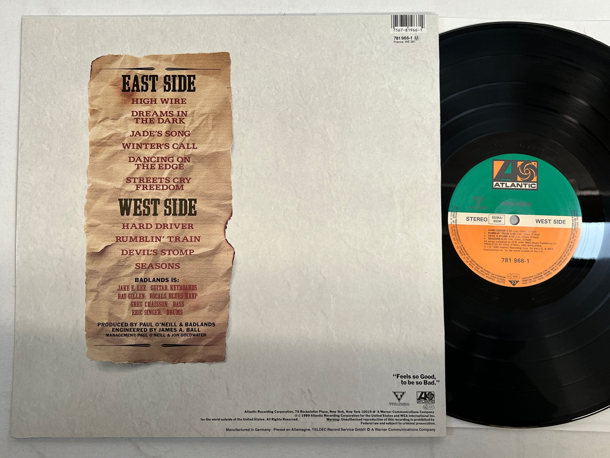 Omslagsbild för skivan BADLANDS s/t LP -89 ATLANTIC 781 966-1