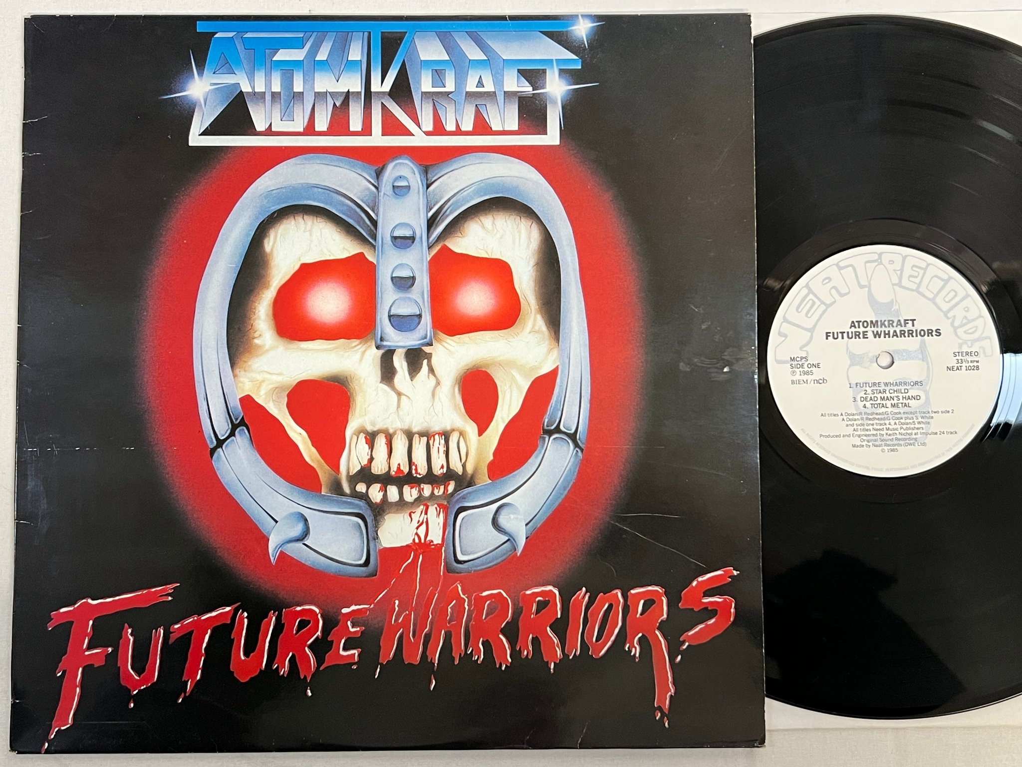 Omslagsbild för skivan ATOMKRAFT Future Warriors LP -85 ncb NEAT 1028 speed metal