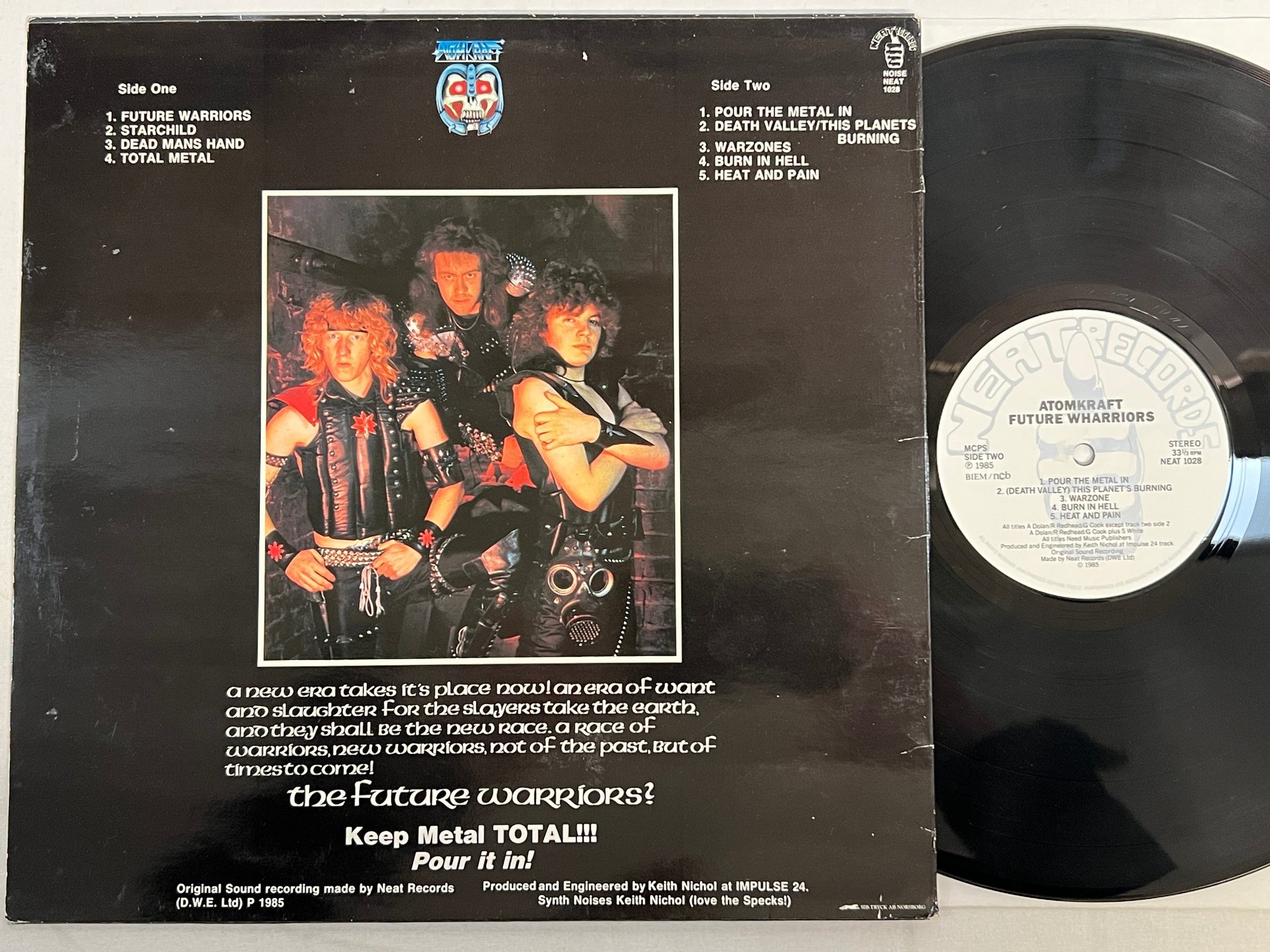 Omslagsbild för skivan ATOMKRAFT Future Warriors LP -85 ncb NEAT 1028 speed metal